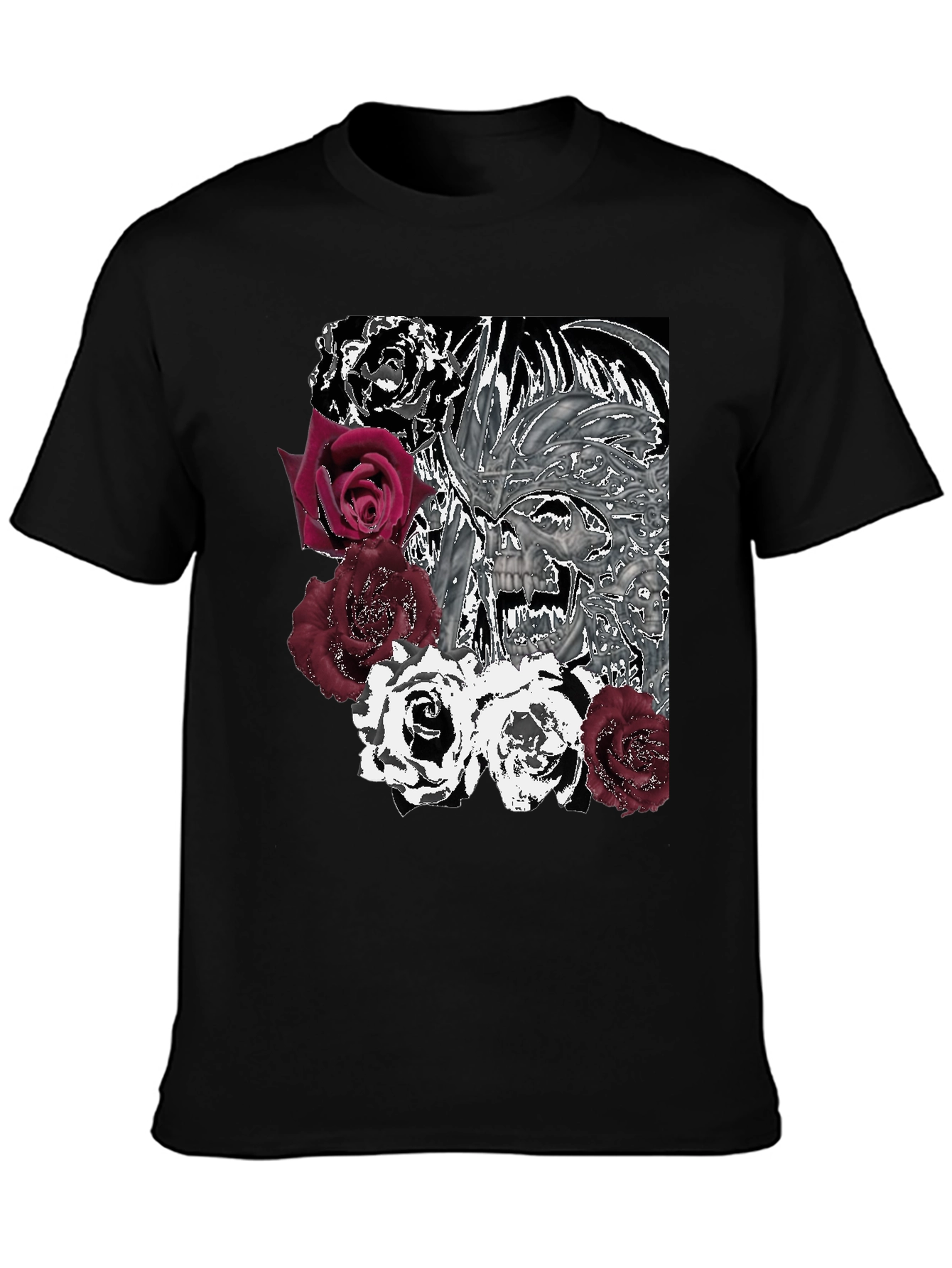 Skull & Roses Graphic Tee - Edgy Style