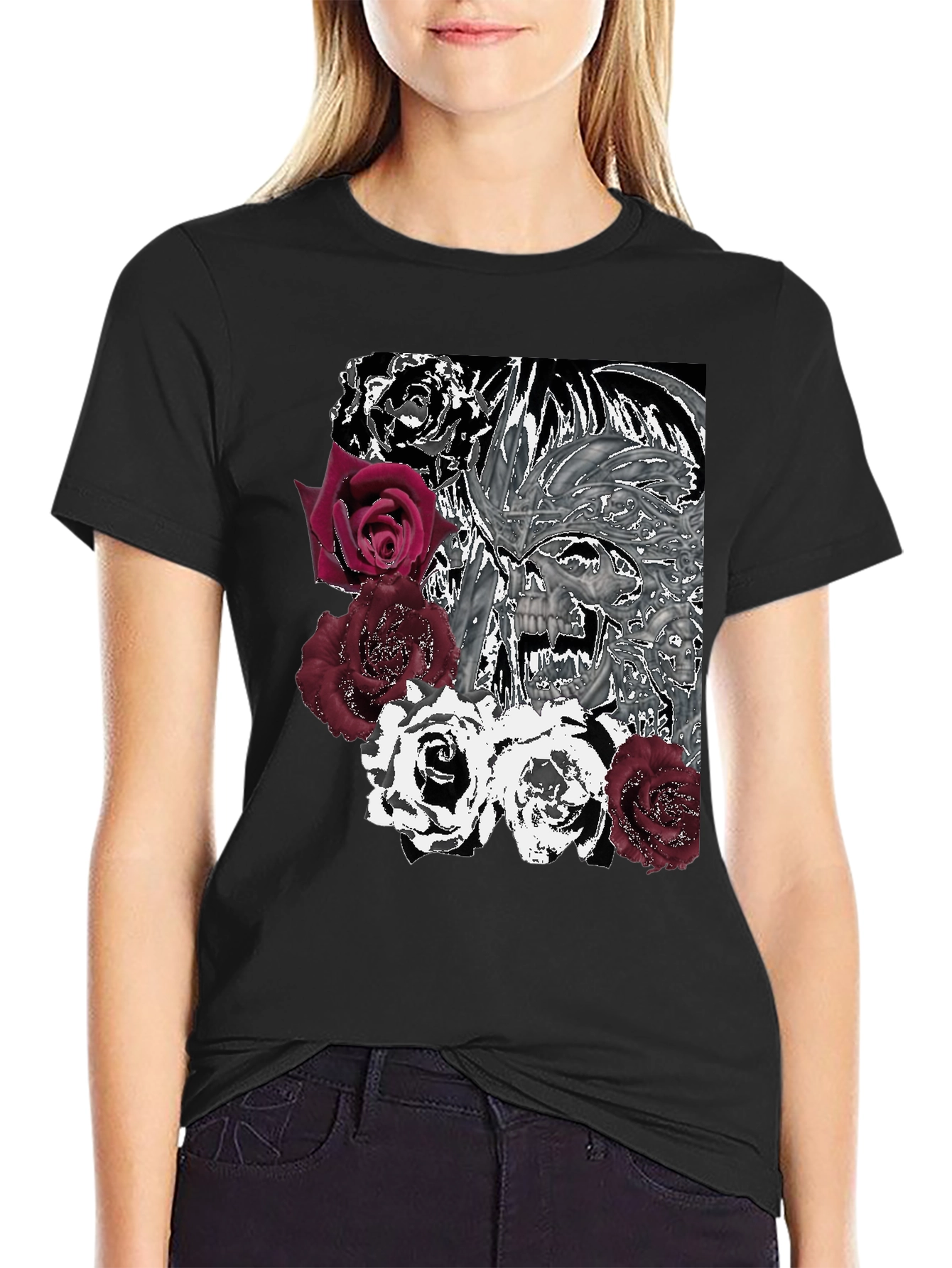 Skull & Roses Graphic Tee - Edgy Style