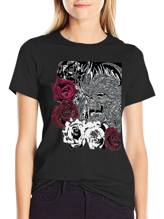 Skull & Roses Graphic Tee - Edgy Style