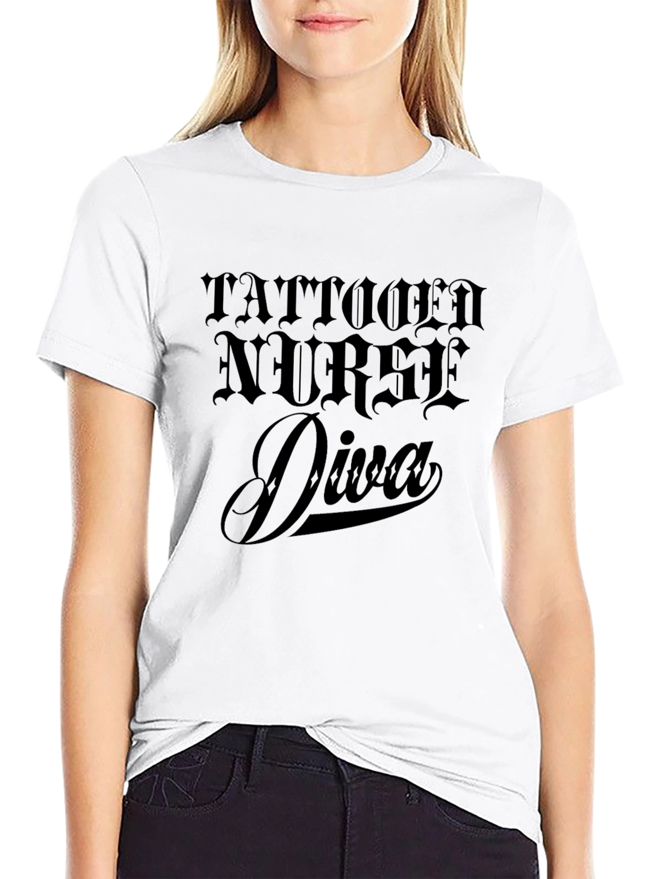 Tattooed Nurse Diva Black Graphic Tee