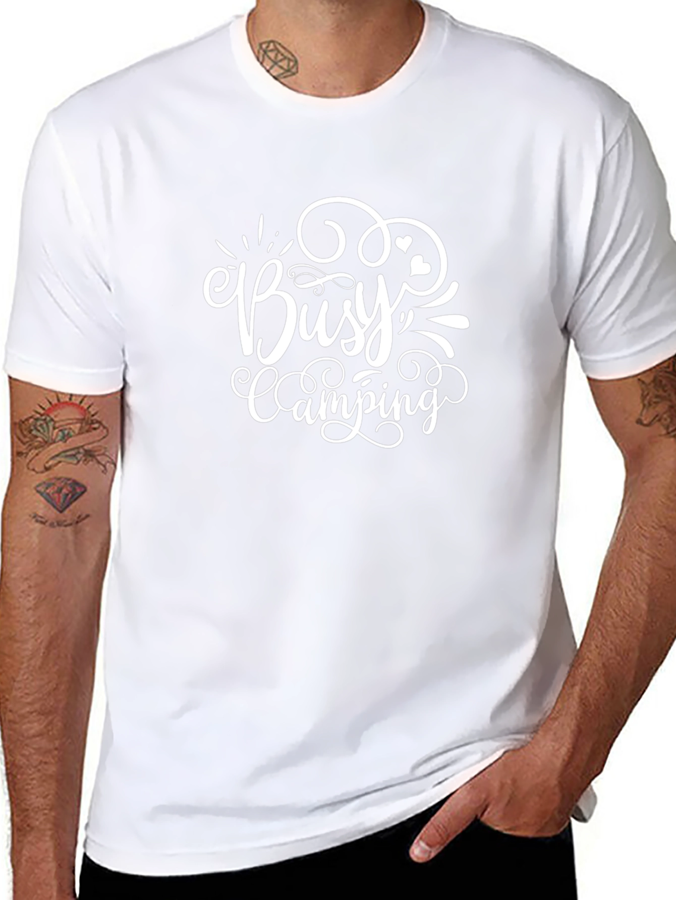 Busy Camping Graphic Tee - Black Cotton T-Shirt