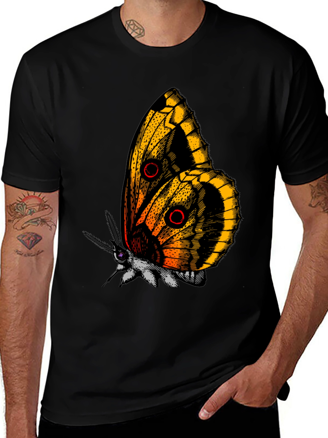 Butterfly Graphic Tee - Black Cotton T-Shirt