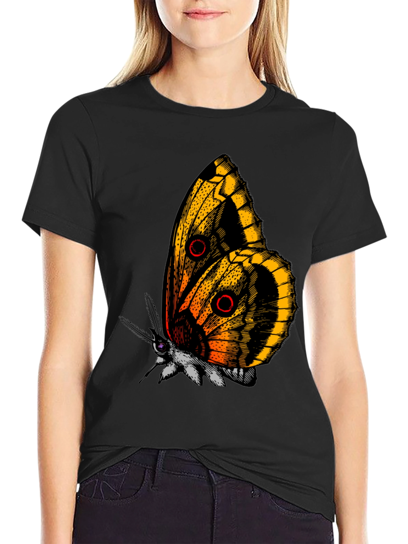 Butterfly Graphic Tee - Black Cotton T-Shirt
