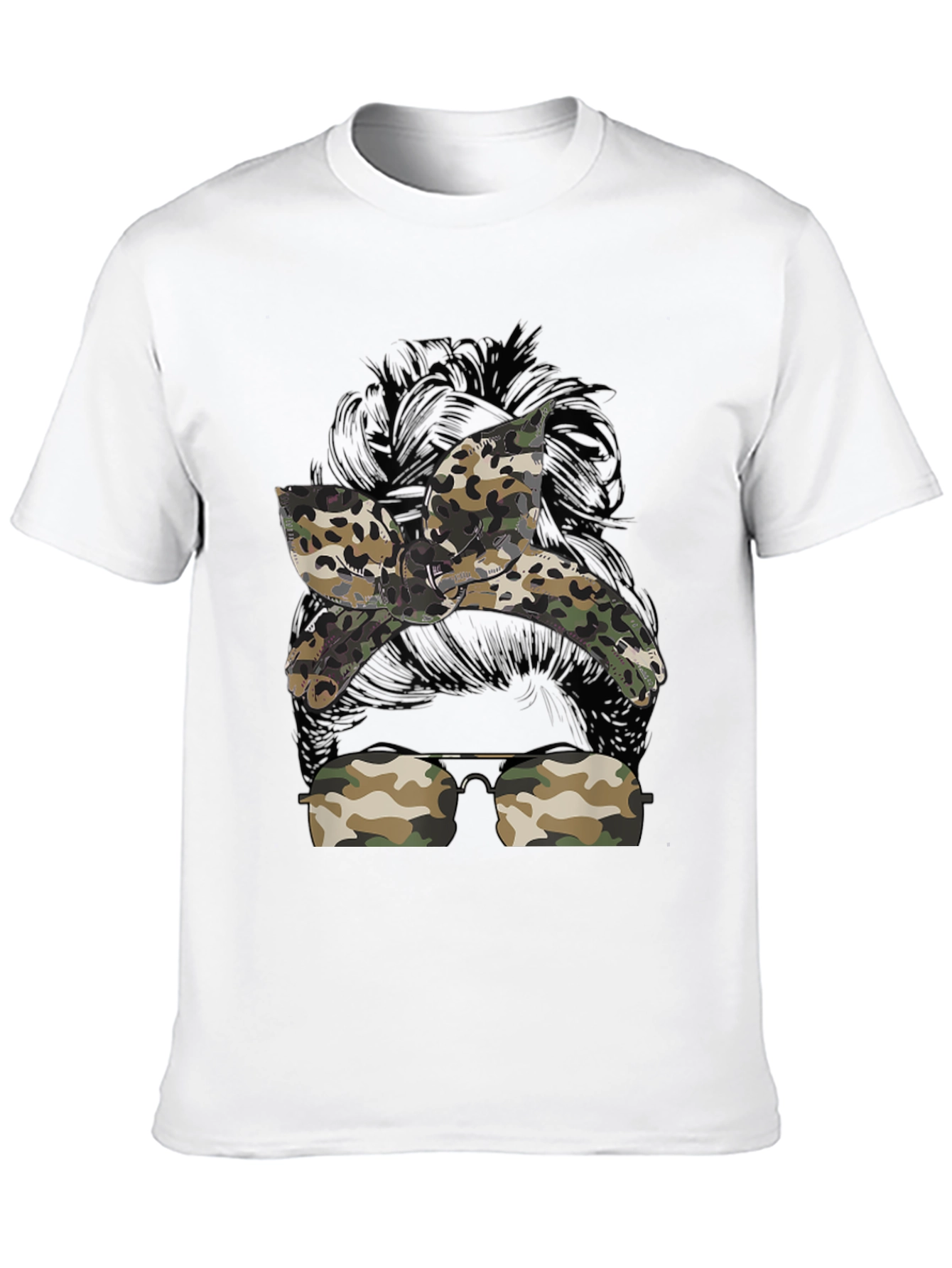 Camo Messy Bun T-Shirt - Casual Style