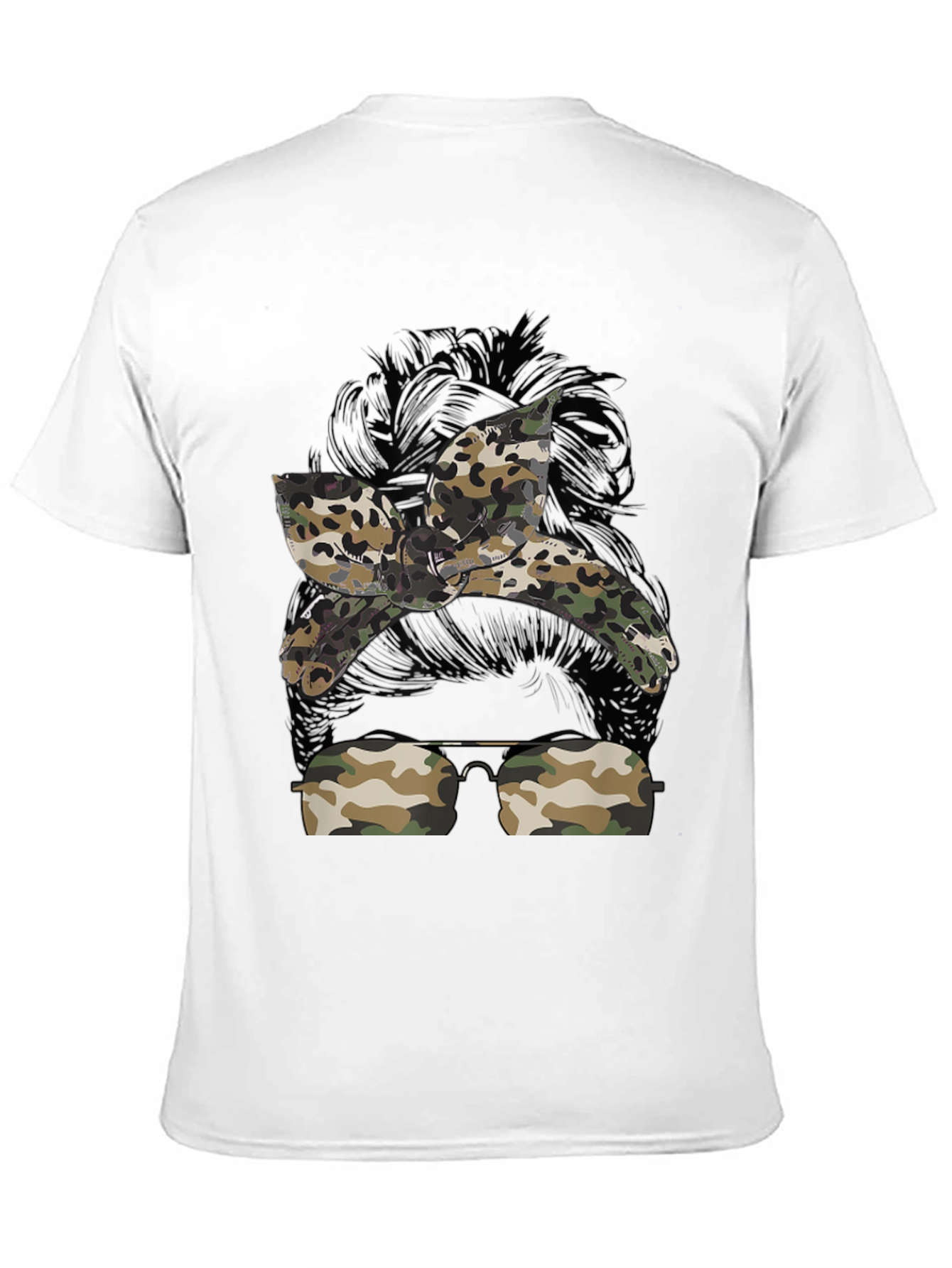 Camo Messy Bun T-Shirt - Casual Style