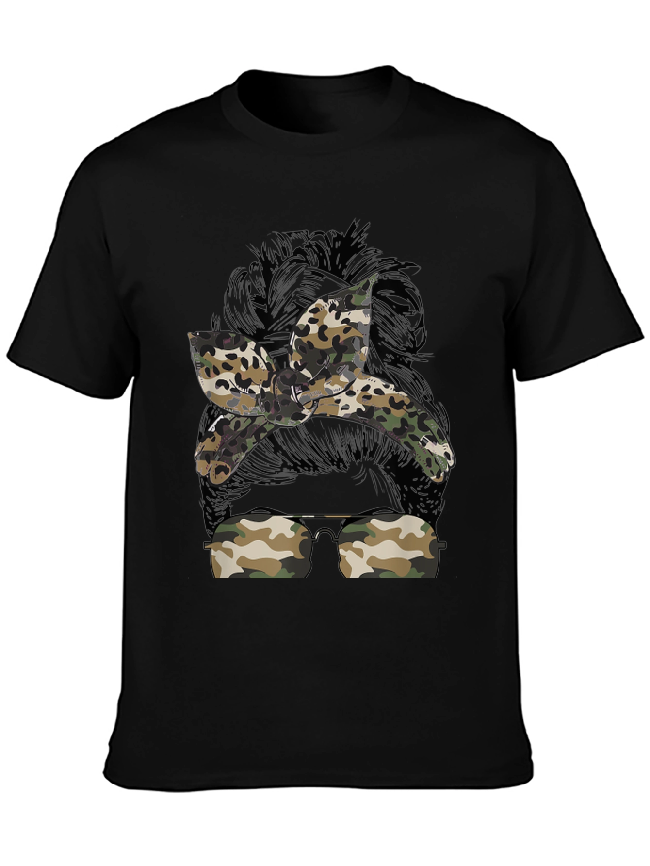 Camo Messy Bun T-Shirt - Casual Style