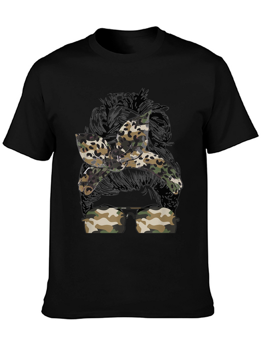 Camo Messy Bun T-Shirt - Casual Style