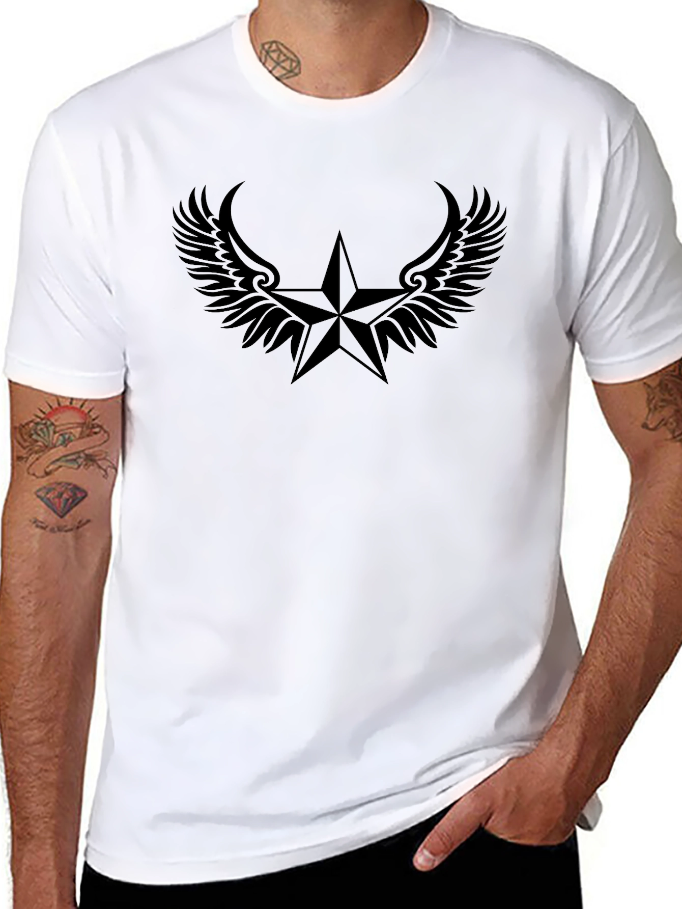 Black Star Winged Graphic Tee - Cool Casual Style
