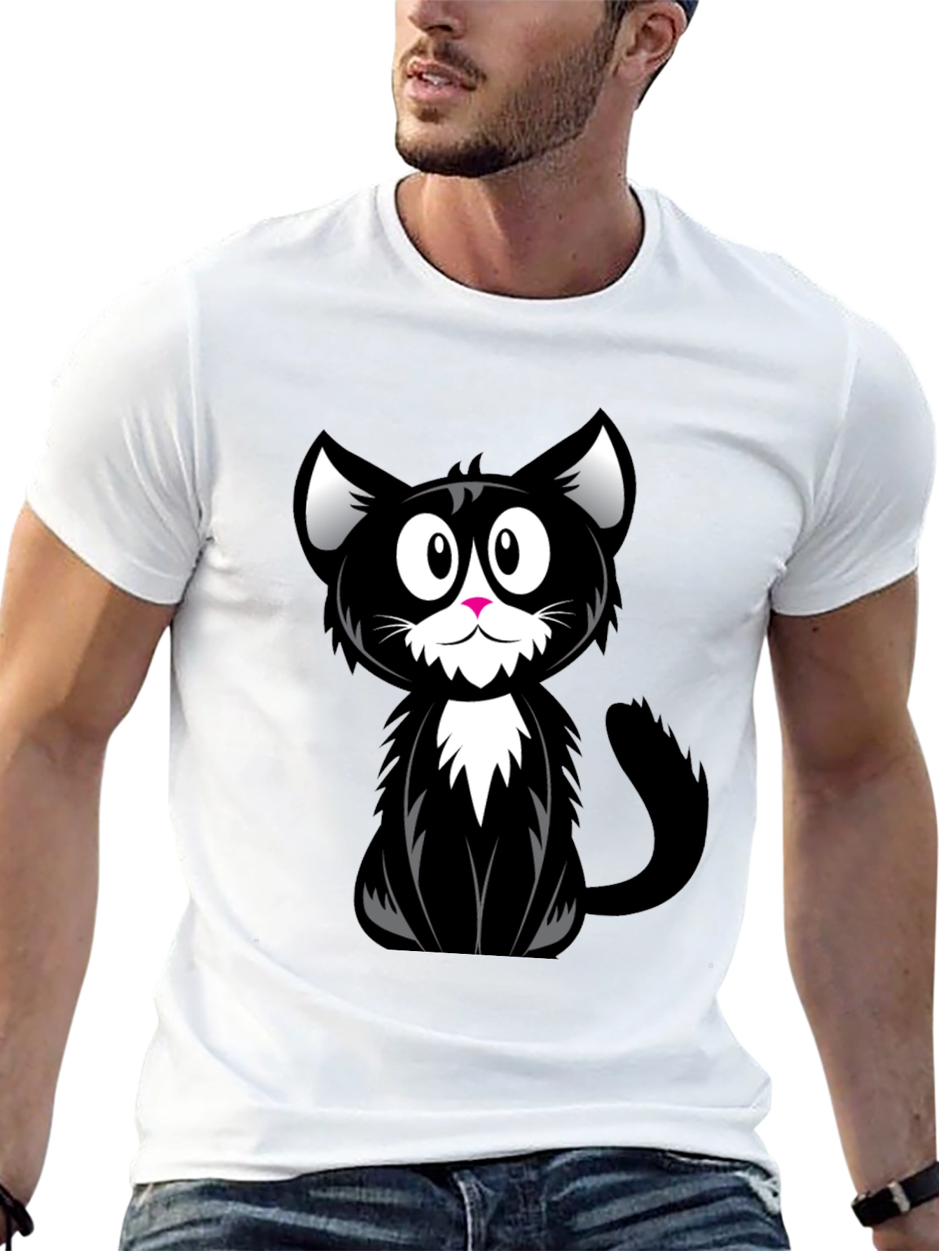 Cartoon Black Cat Graphic T-Shirt