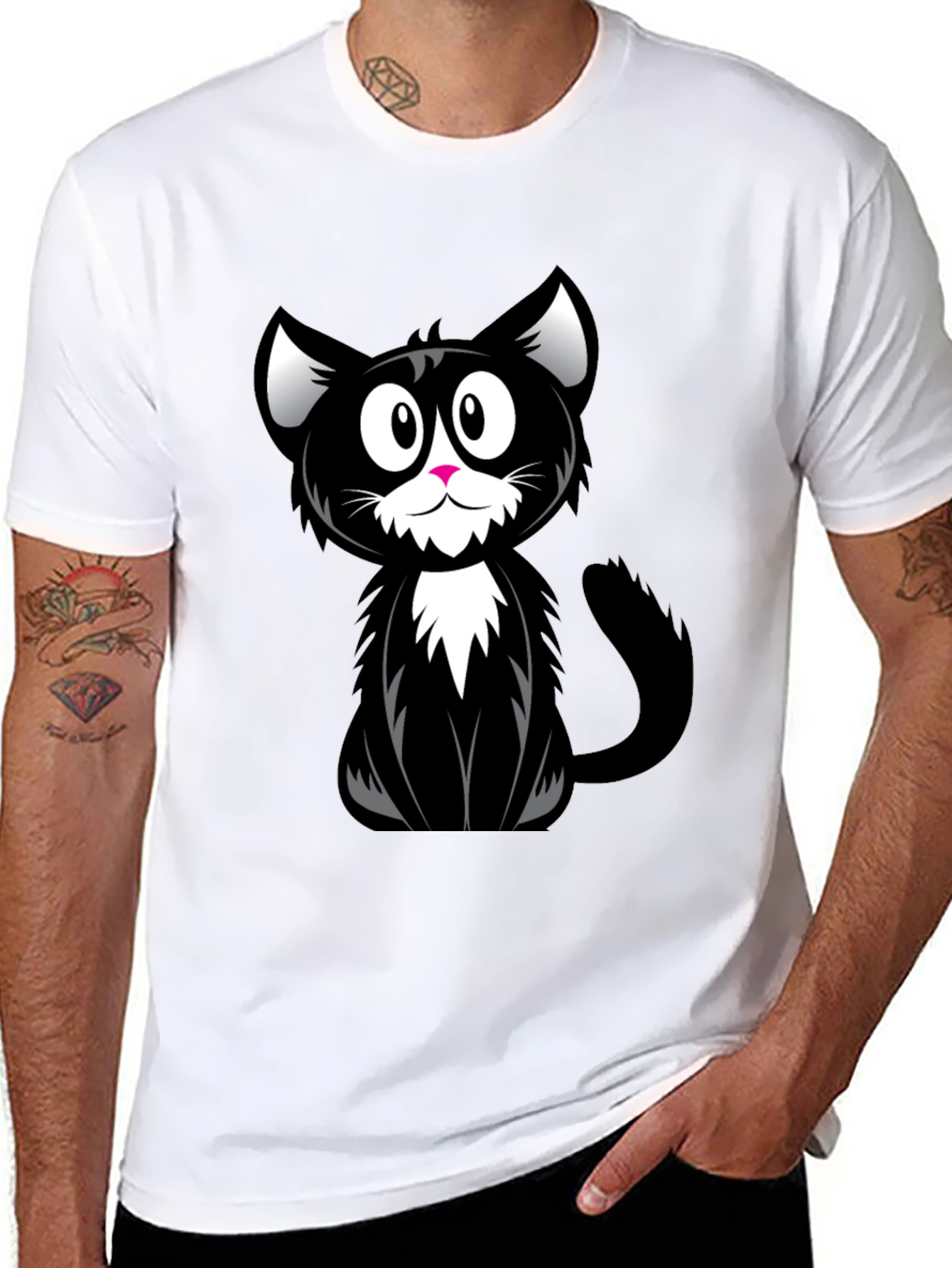 Cartoon Black Cat Graphic T-Shirt