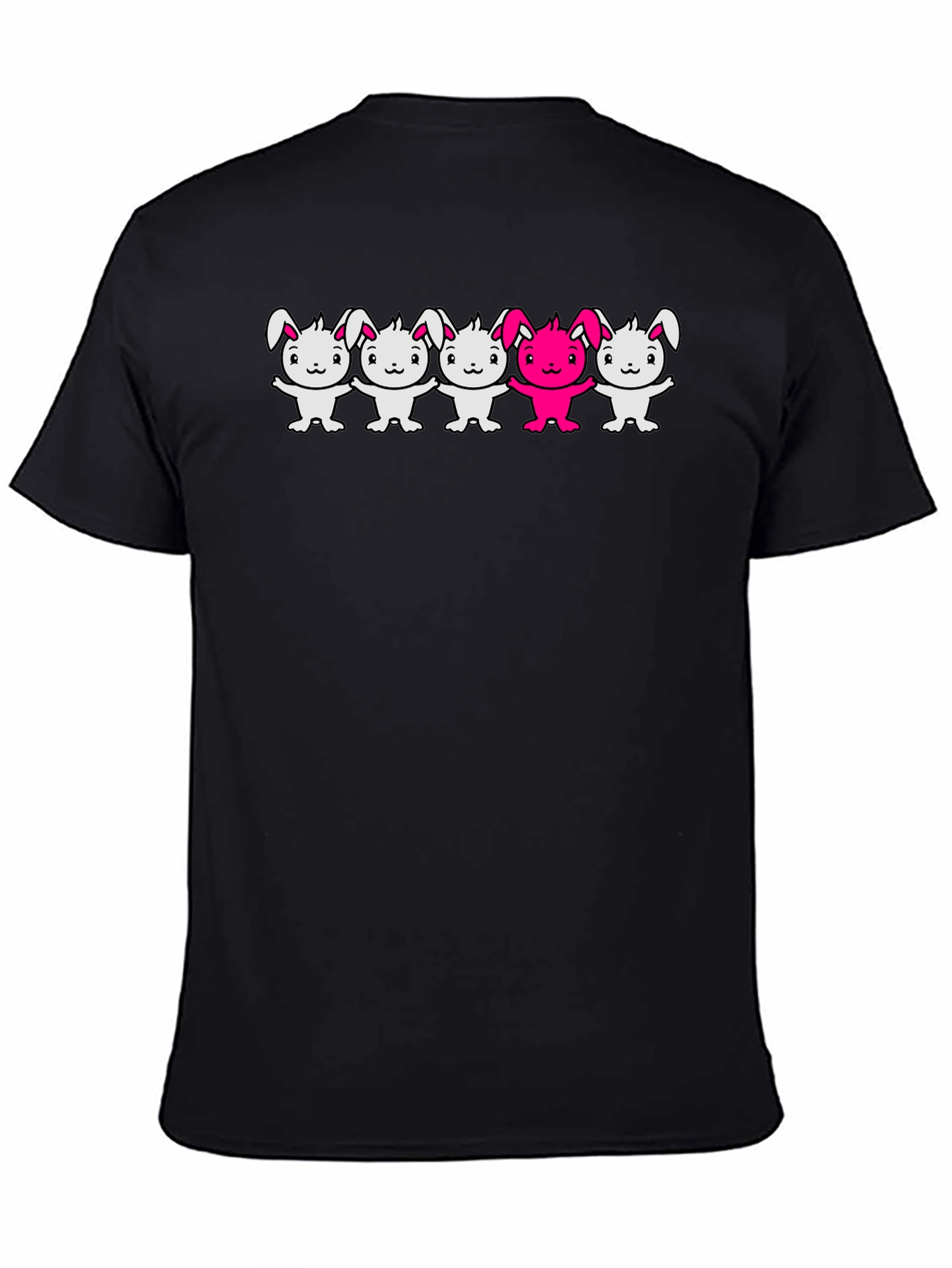 Bunny Graphic T-Shirt Black Crew Neck Cartoon Design