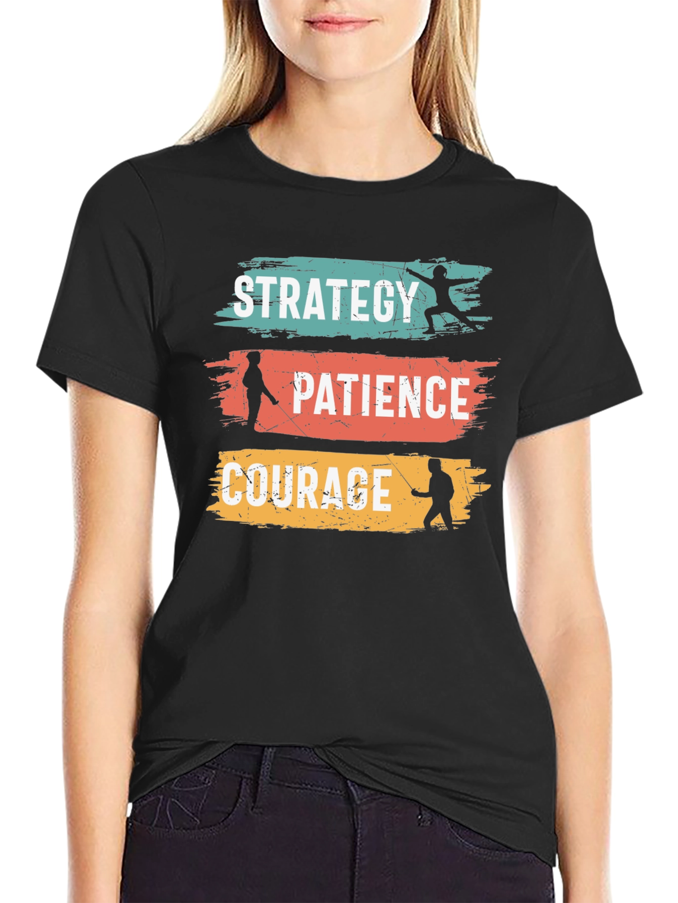 Strategy Patience Courage Fencing Graphic T-Shirt