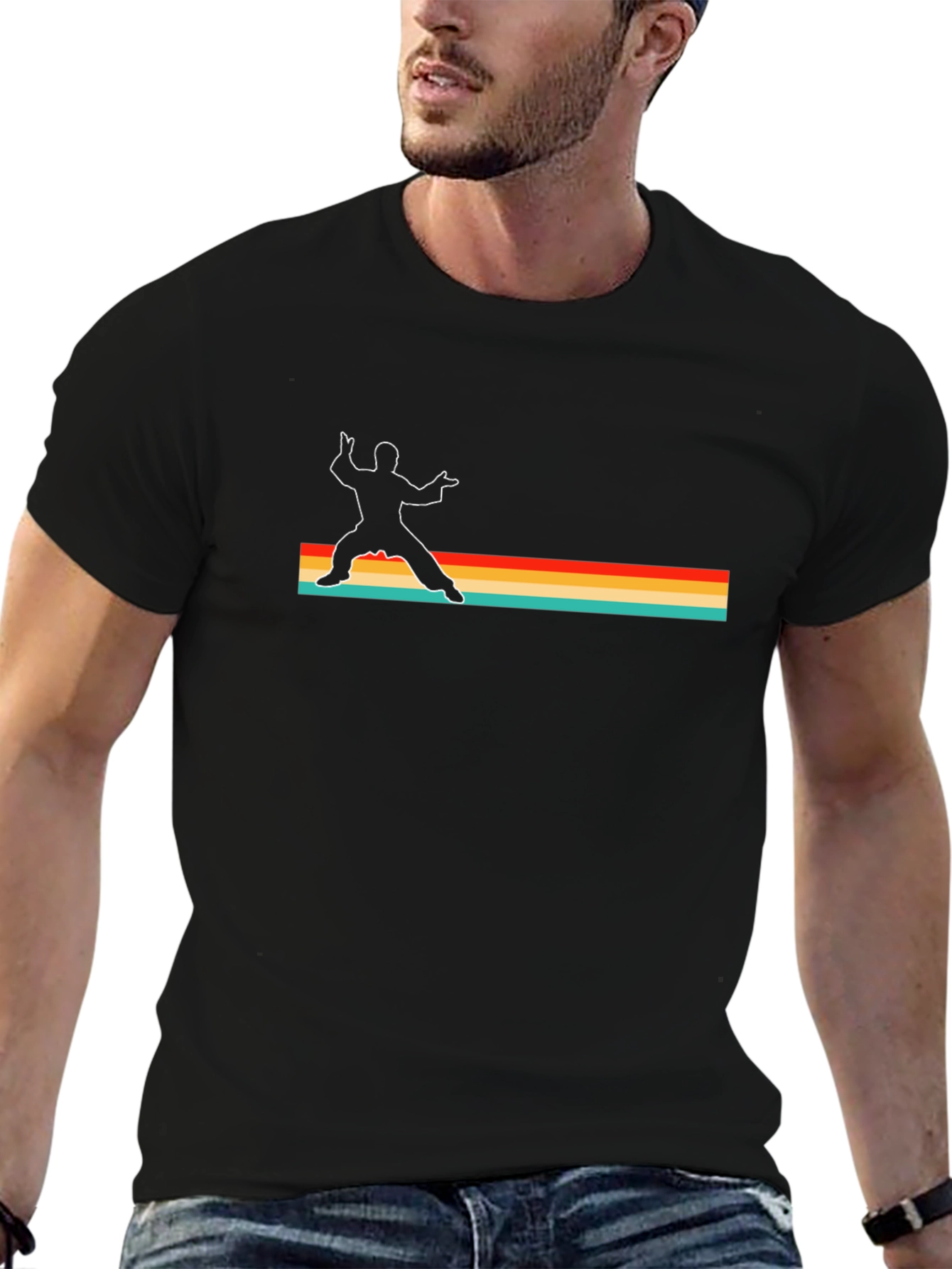 Retro Martial Arts Graphic Tee - Black