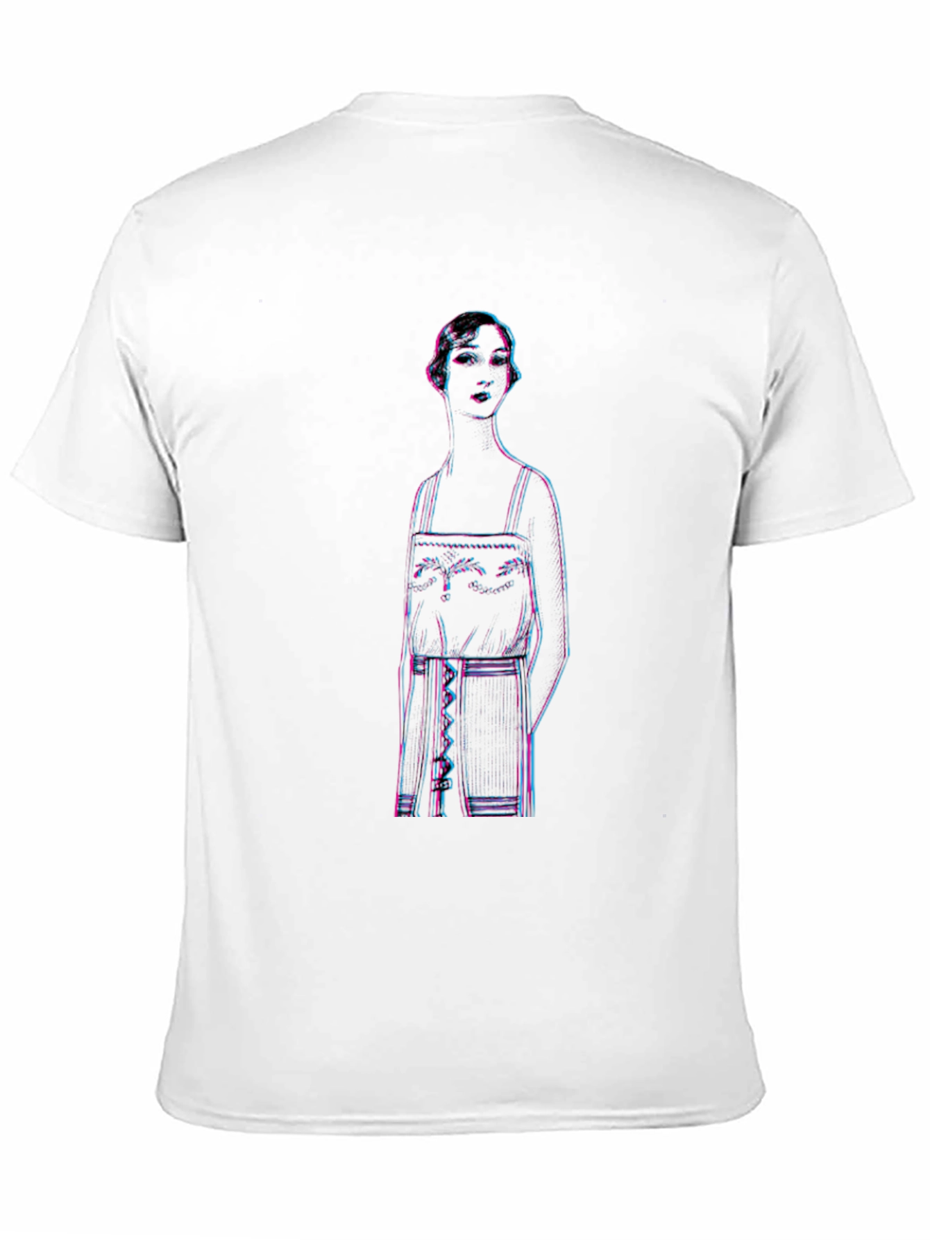 Retro Glitch Woman Graphic Tee - Black Cotton T-Shirt