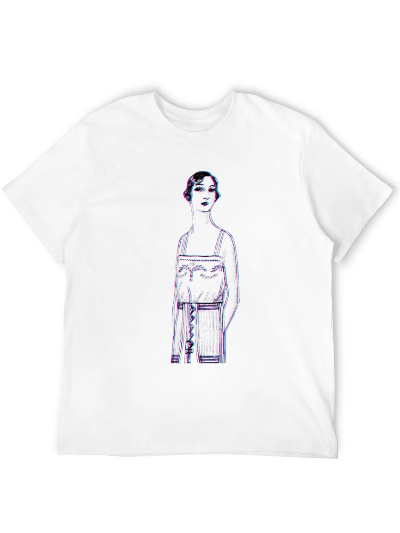 Retro Glitch Woman Graphic Tee - Black Cotton T-Shirt
