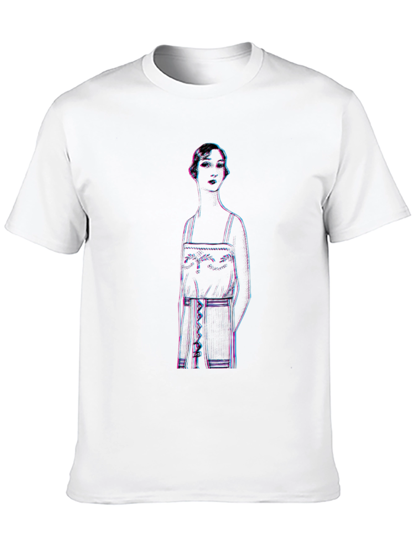 Retro Glitch Woman Graphic Tee - Black Cotton T-Shirt