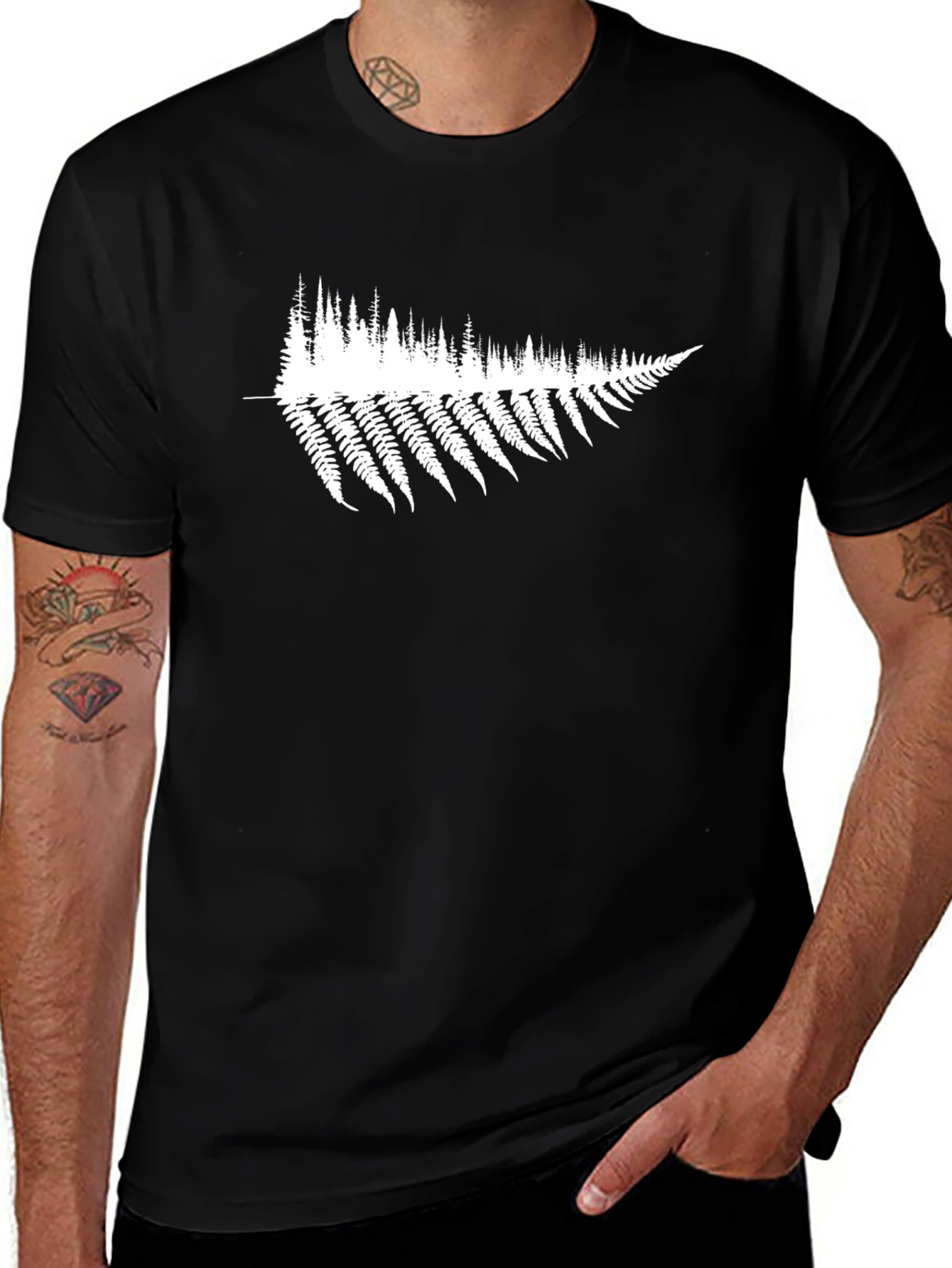 Black Tee with Fern & Forest Graphic