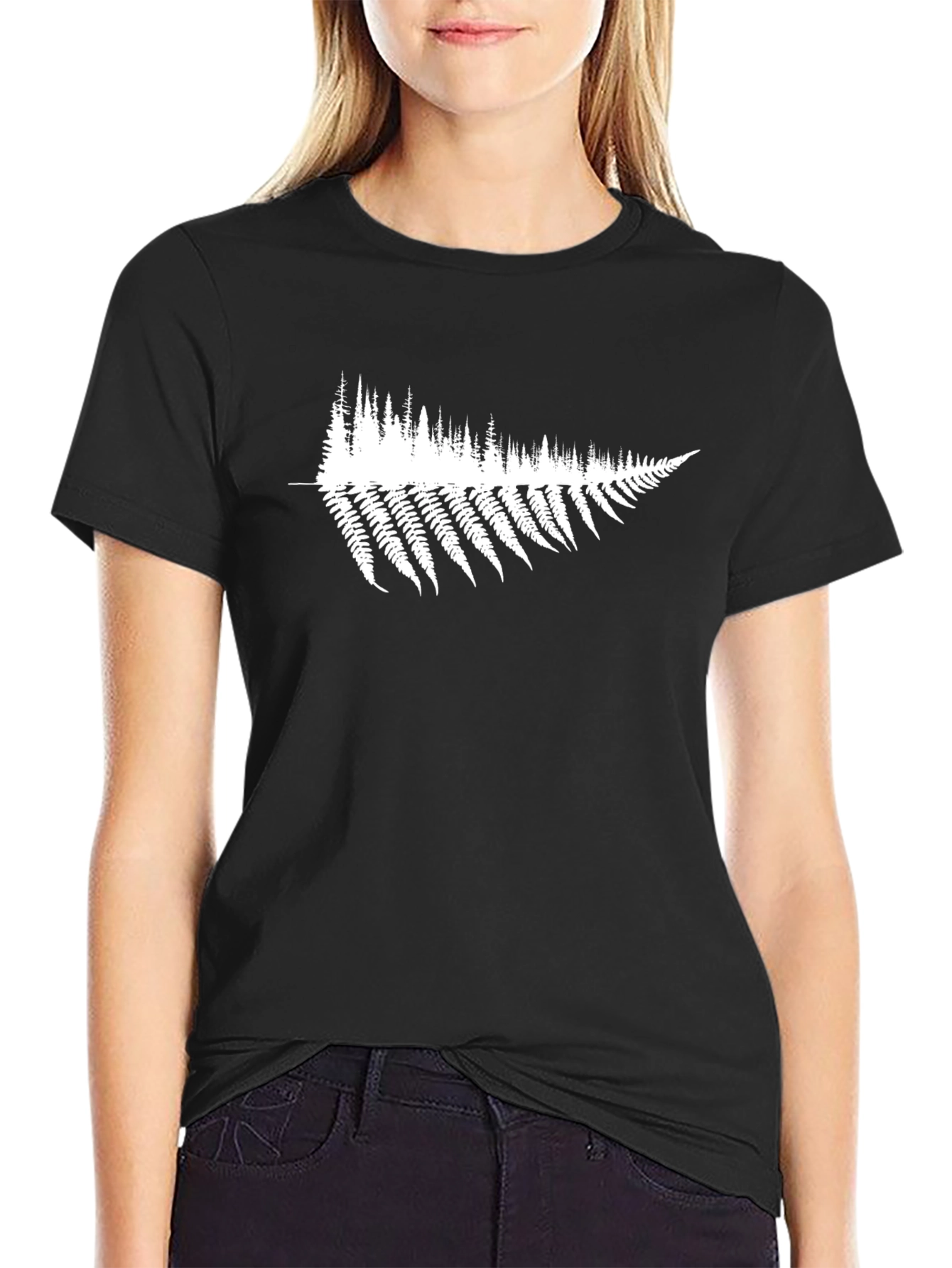 Black Tee with Fern & Forest Graphic