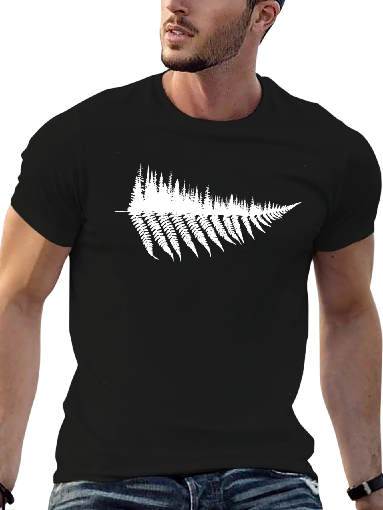 Black Tee with Fern & Forest Graphic