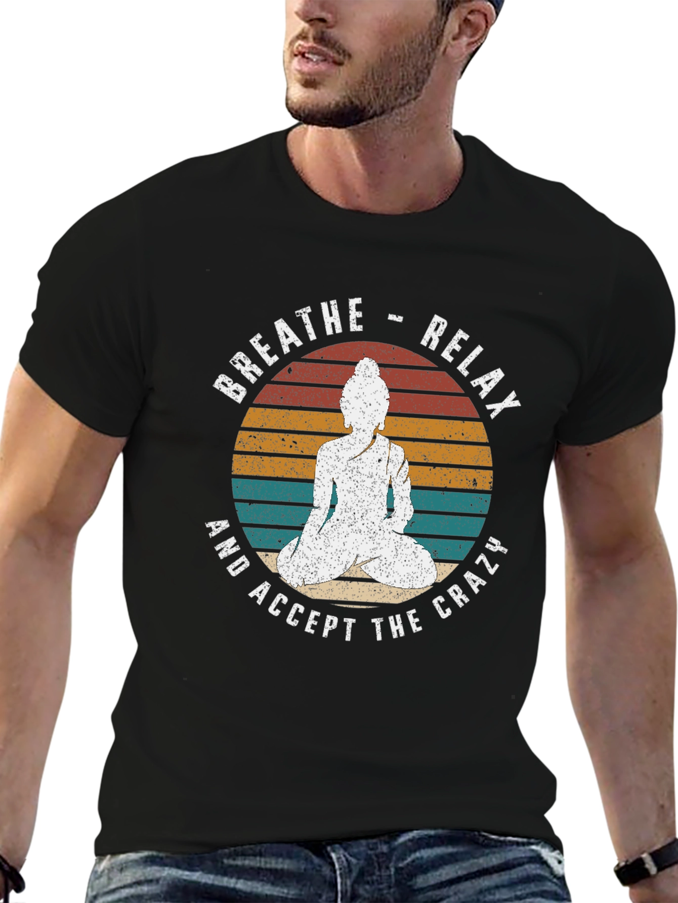 Breathe Relax Buddha Graphic Tee - Black T-Shirt