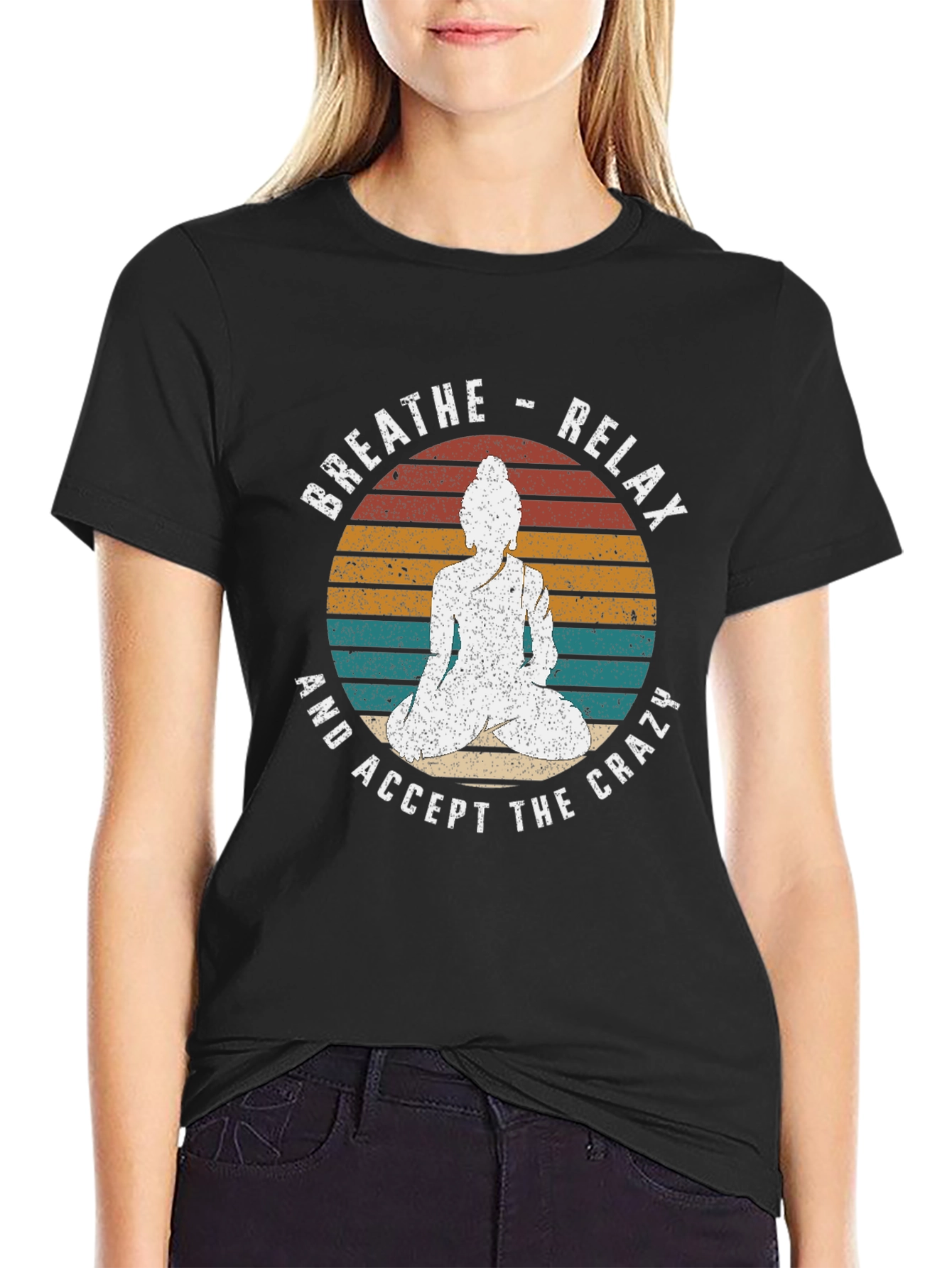 Breathe Relax Buddha Graphic Tee - Black T-Shirt