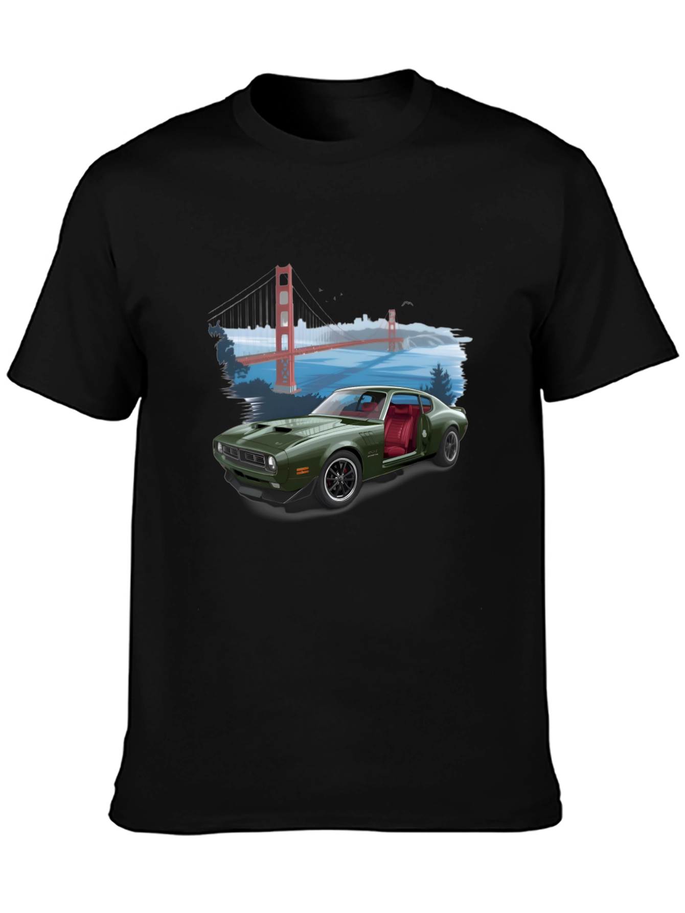 Retro Car & Bridge T-Shirt - Unique Graphic Tee