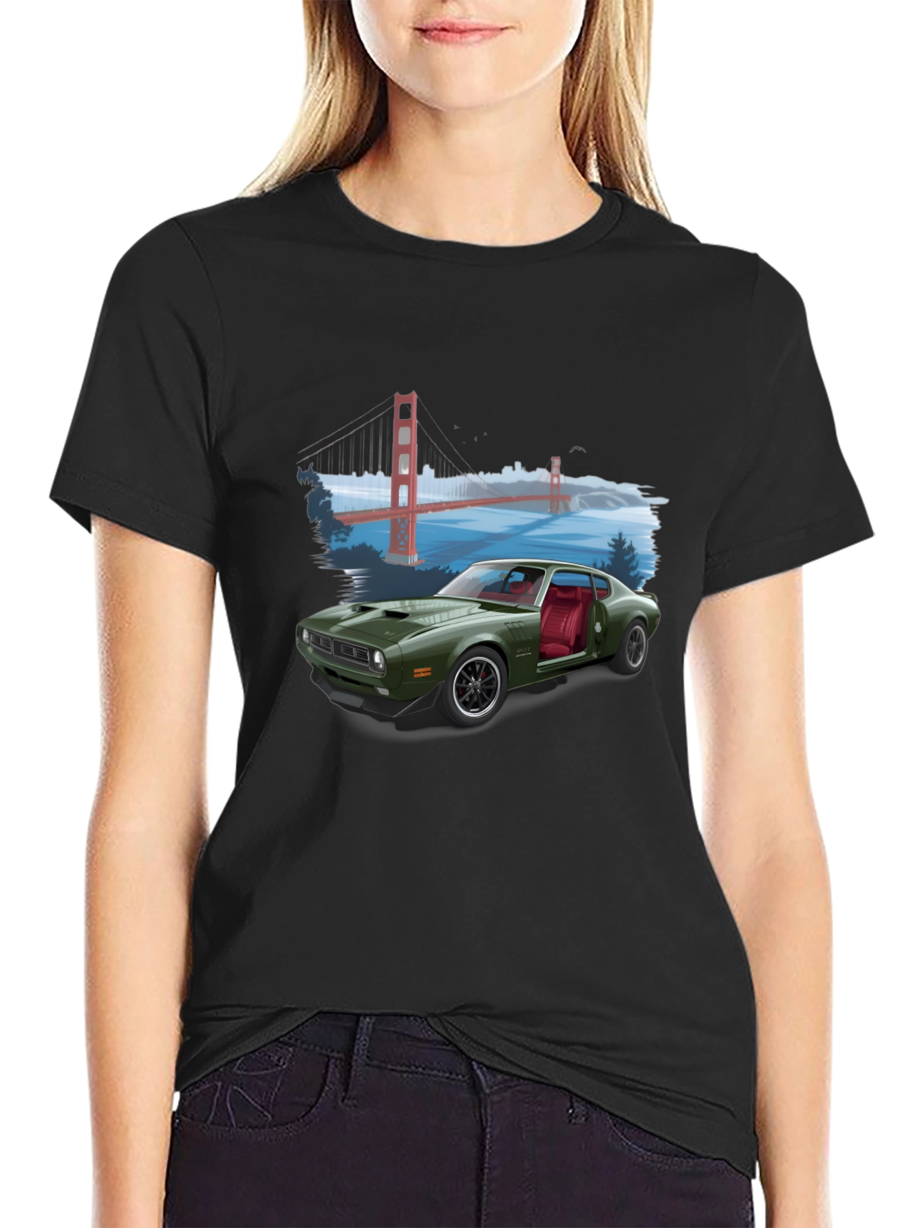 Retro Car & Bridge T-Shirt - Unique Graphic Tee