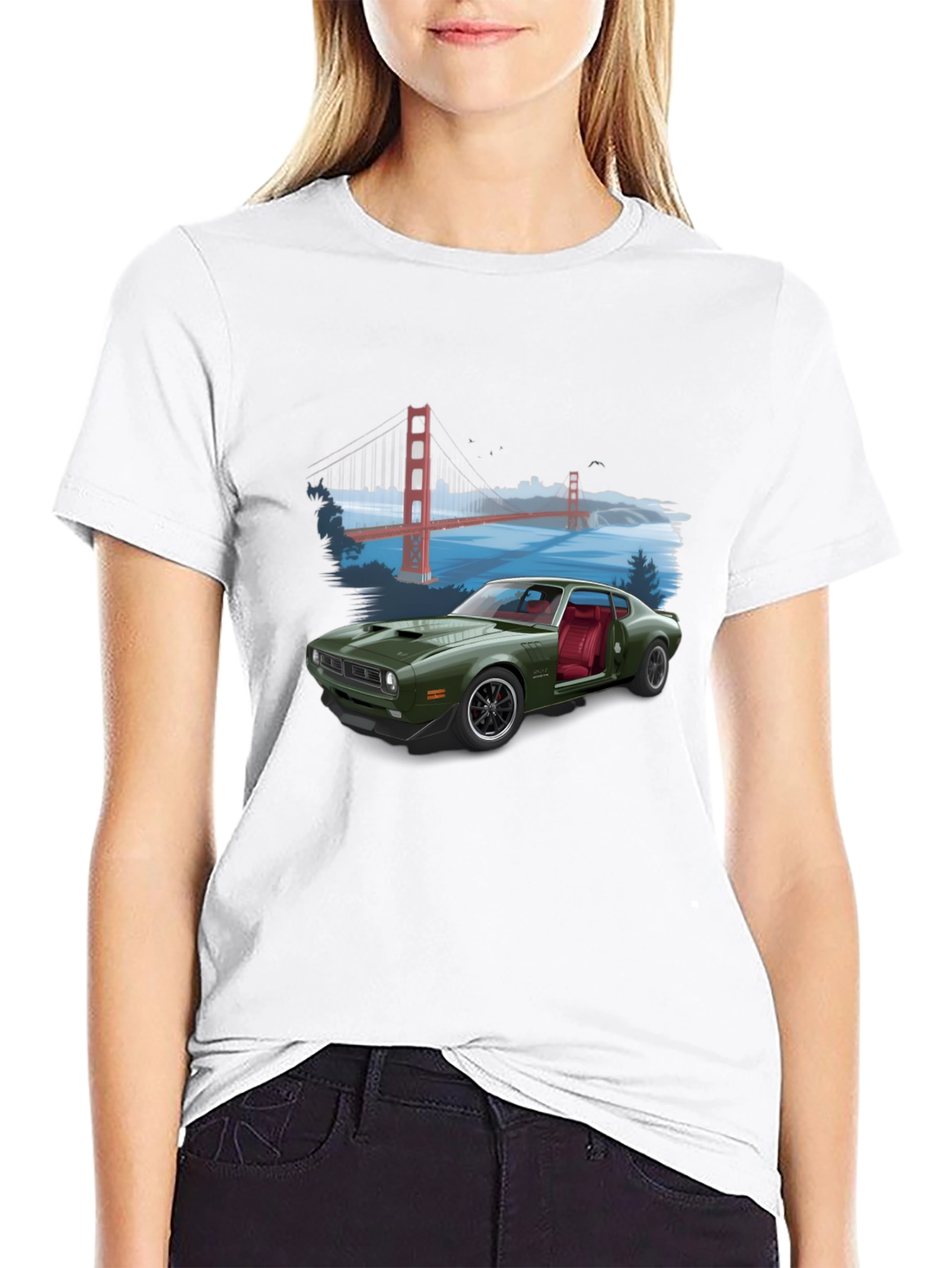 Retro Car & Bridge T-Shirt - Unique Graphic Tee