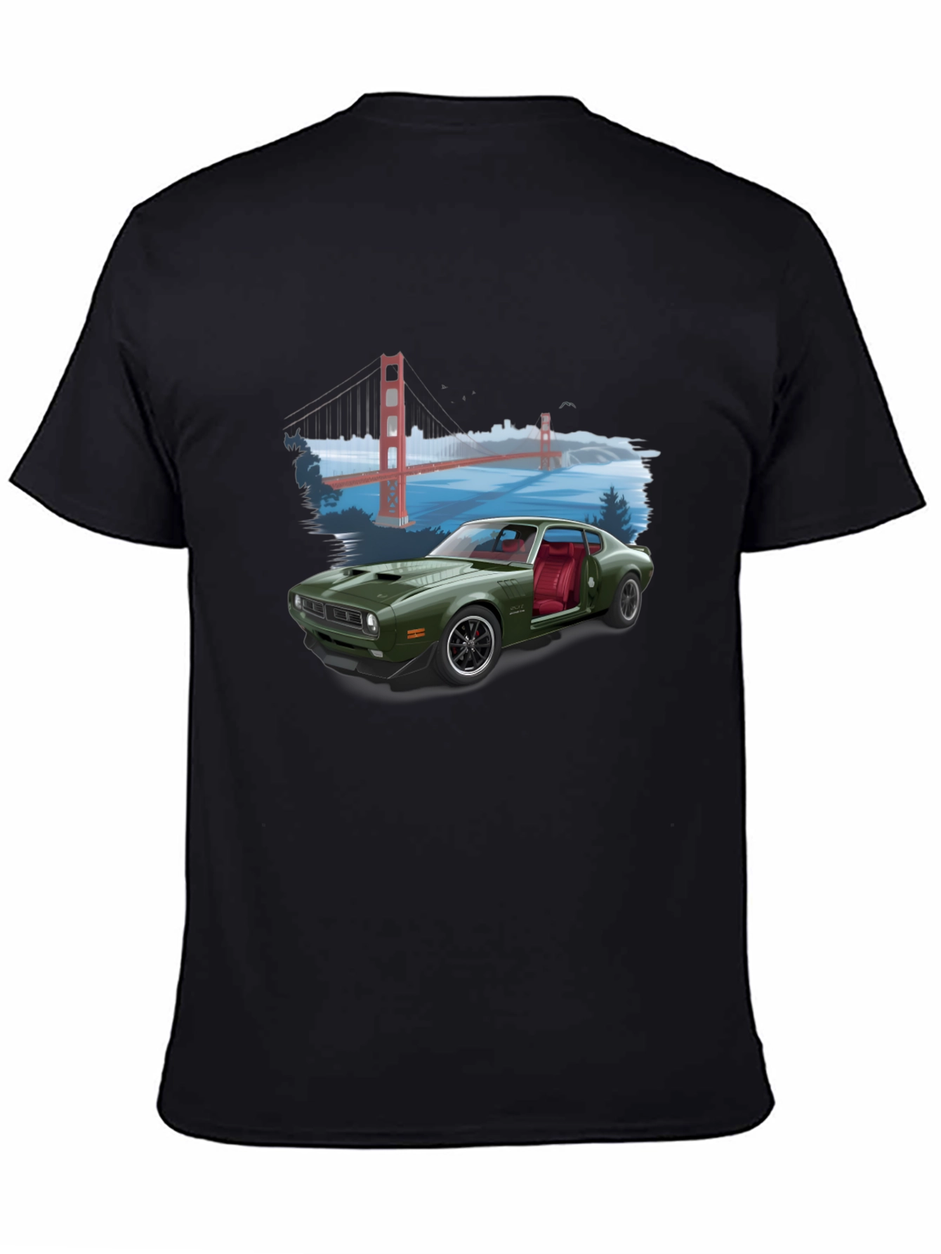 Retro Car & Bridge T-Shirt - Unique Graphic Tee