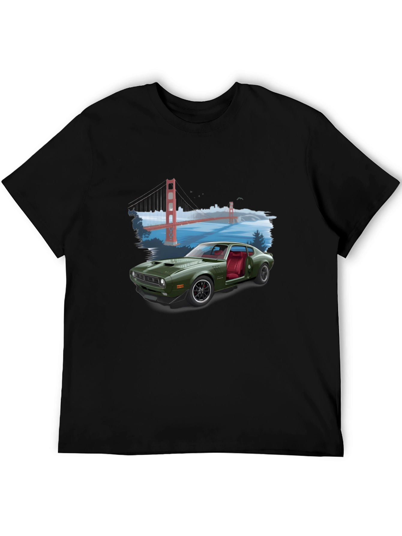 Retro Car & Bridge T-Shirt - Unique Graphic Tee