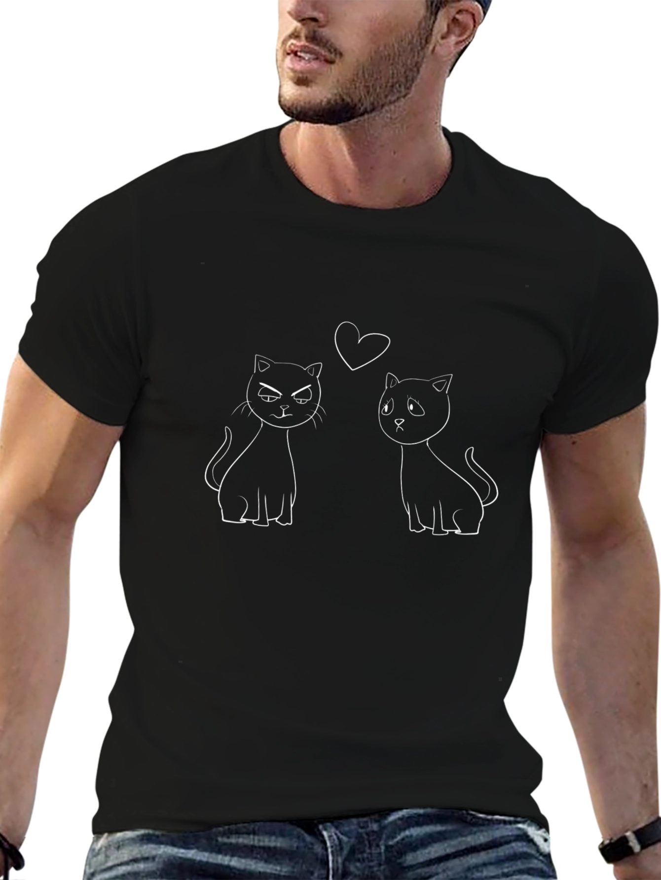 Cute Cat Love T-Shirt - Black Graphic Tee