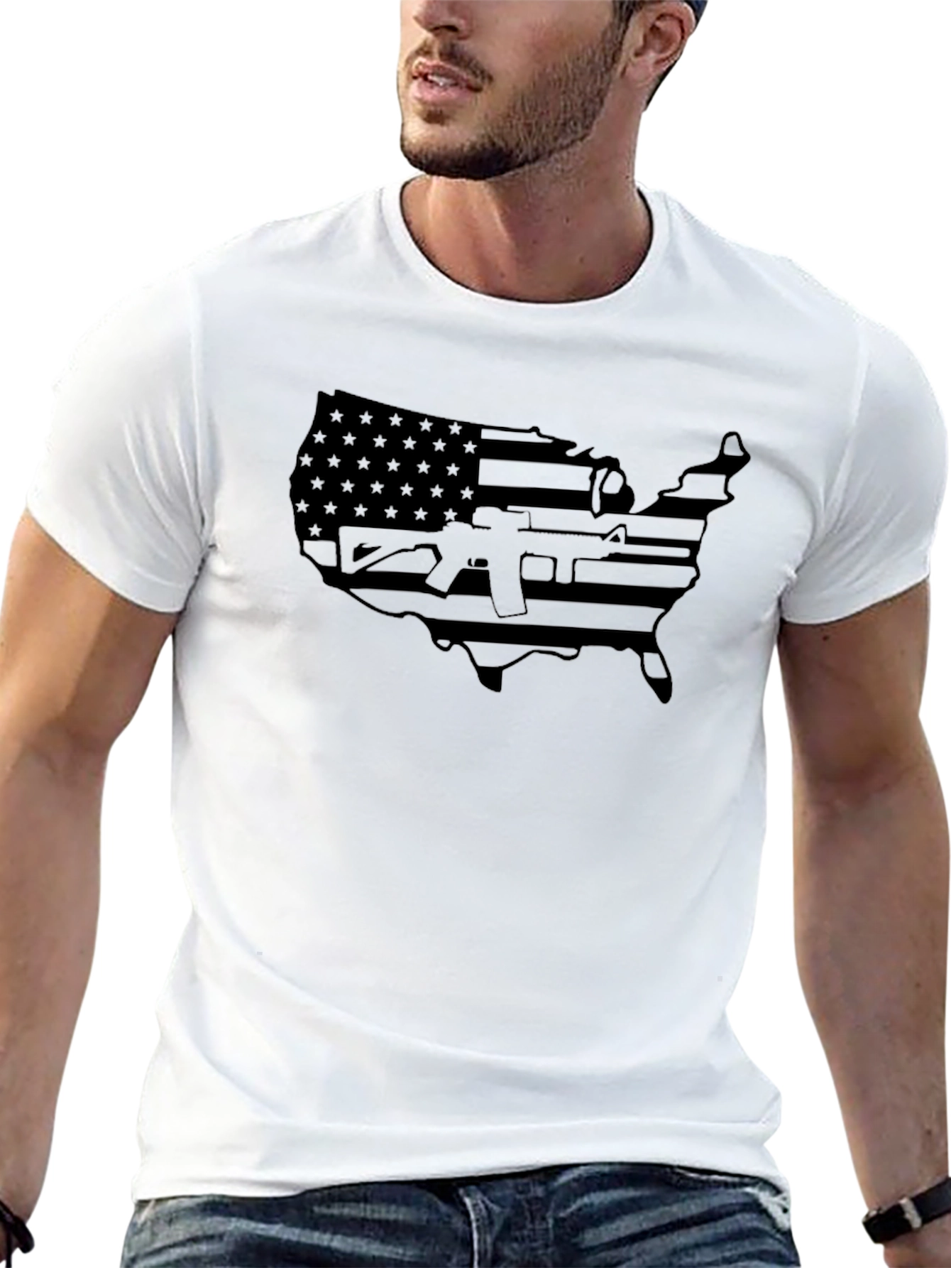 USA Flag Gun Graphic T-Shirt