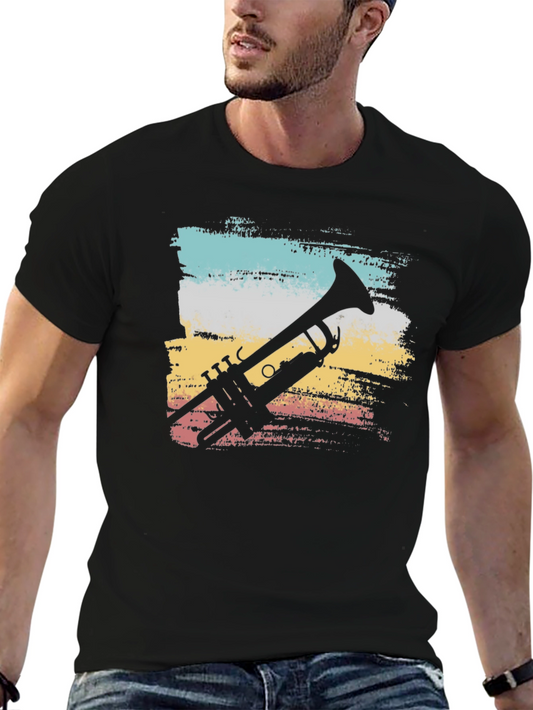 Retro Trumpet Music T-Shirt - Black