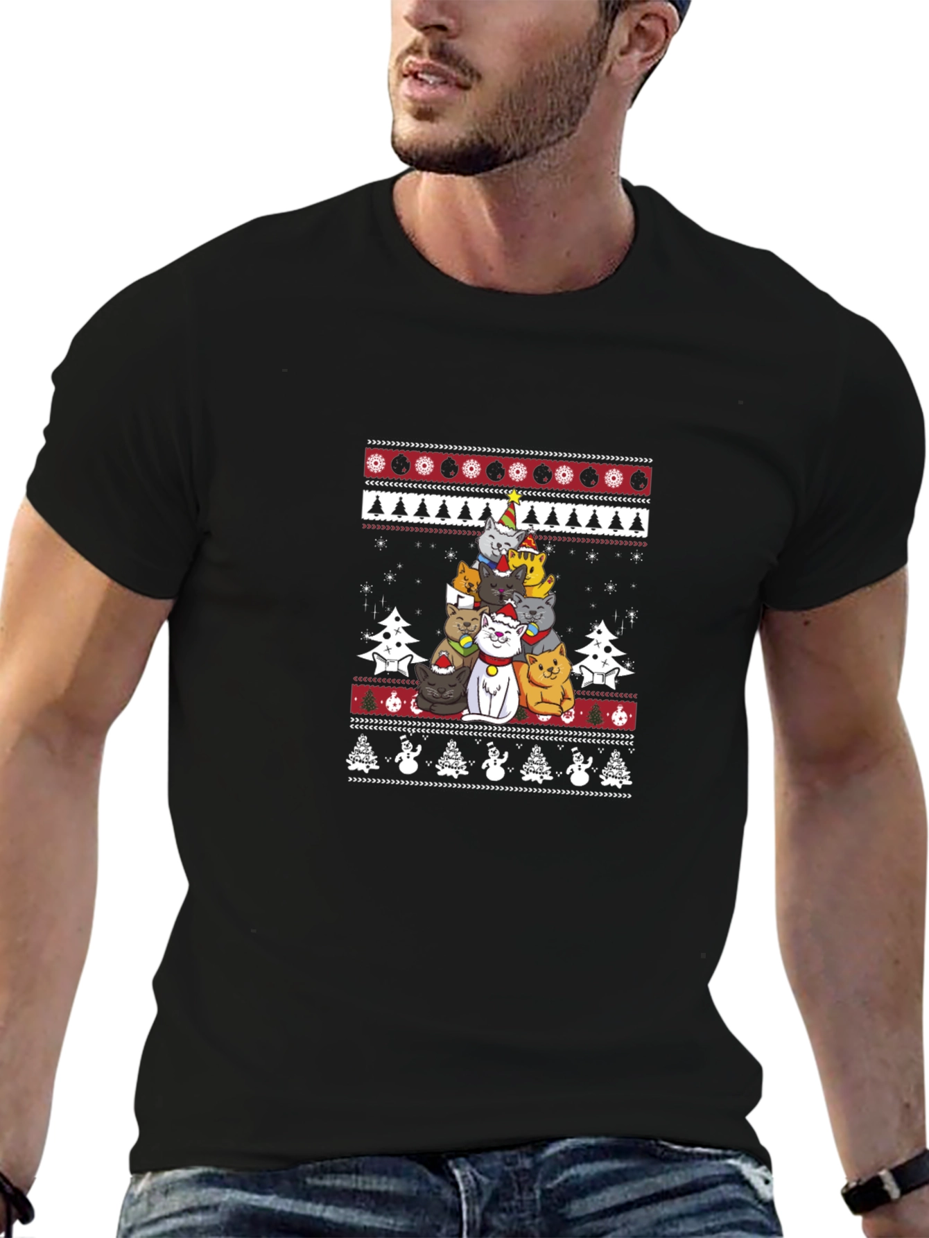 Christmas Cats T-Shirt Ugly Sweater Style