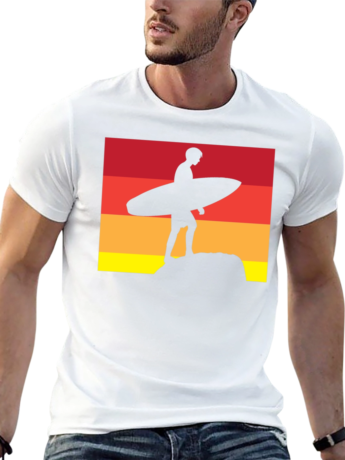 Sunset Surfer Graphic Tee - Black Cotton T-Shirt
