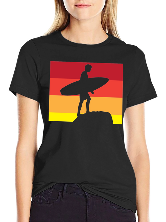 Sunset Surfer Graphic Tee - Black Cotton T-Shirt