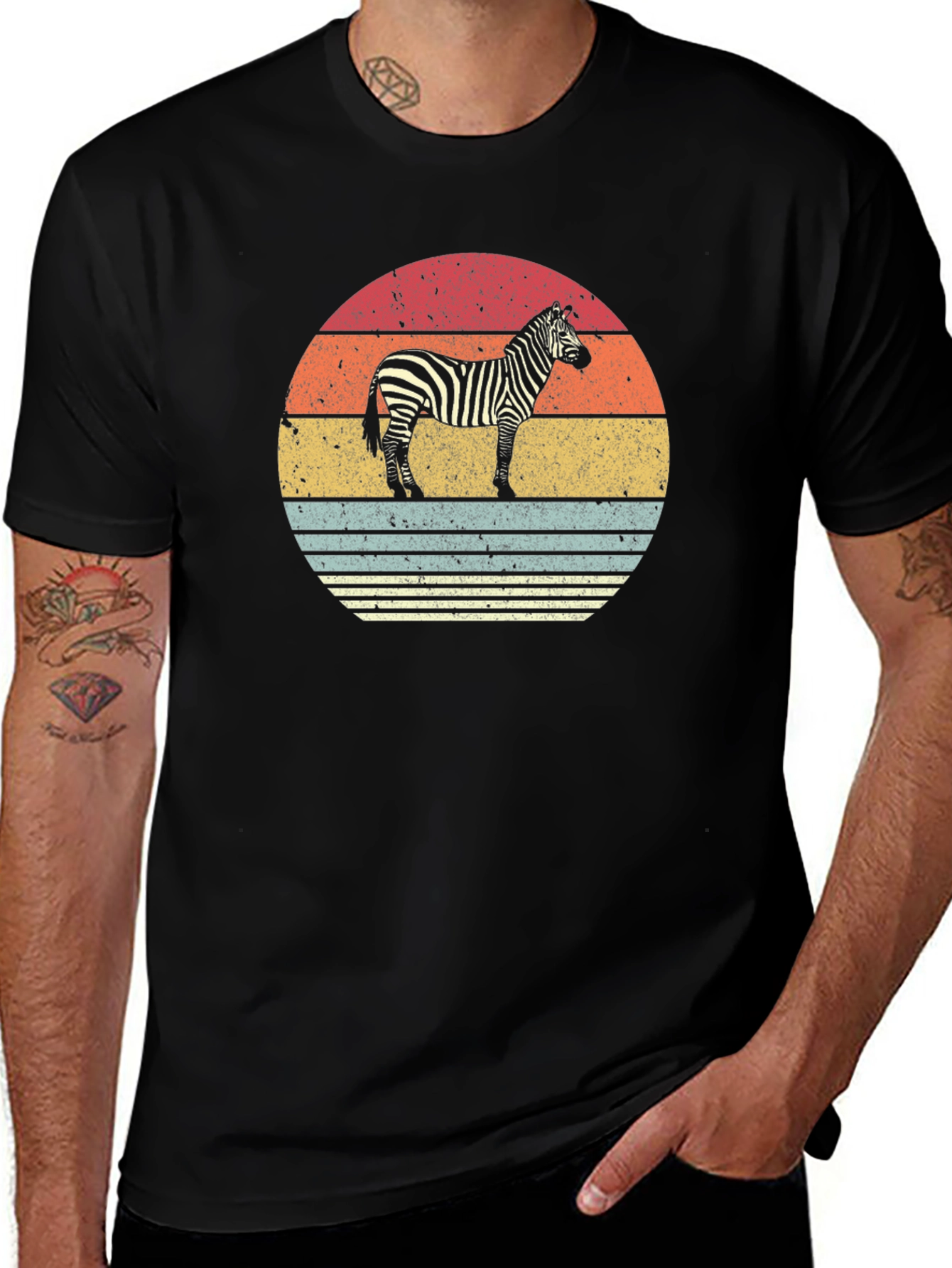 Retro Zebra Sunset Graphic Tee - Black