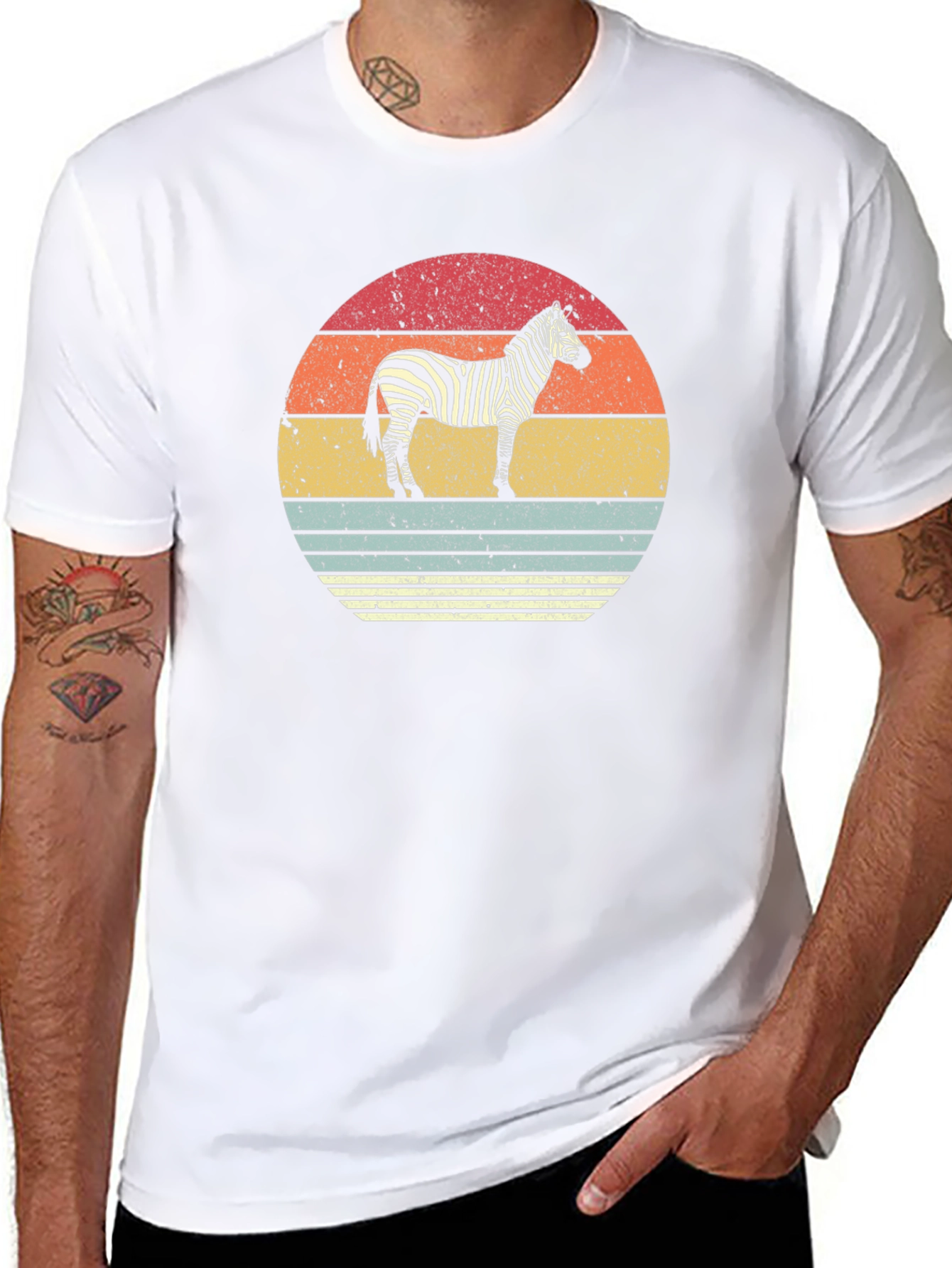 Retro Zebra Sunset Graphic Tee - Black