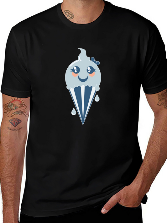 Cute Kawaii Ice Cream Cone Graphic Tee - Black Cotton T-Shirt
