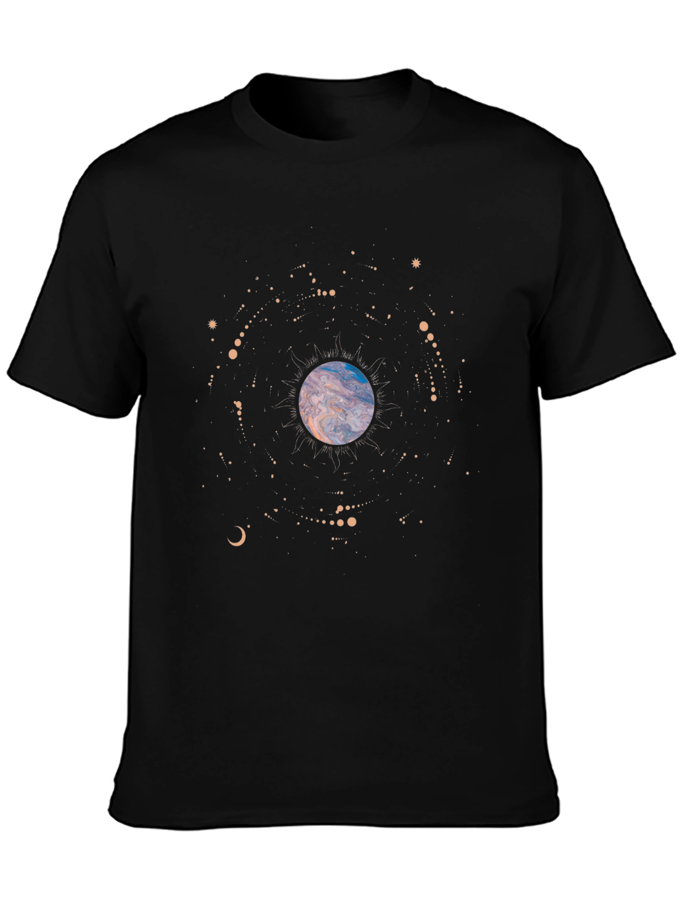 Cosmic Planet Graphic Tee - Soft Black Cotton T-Shirt