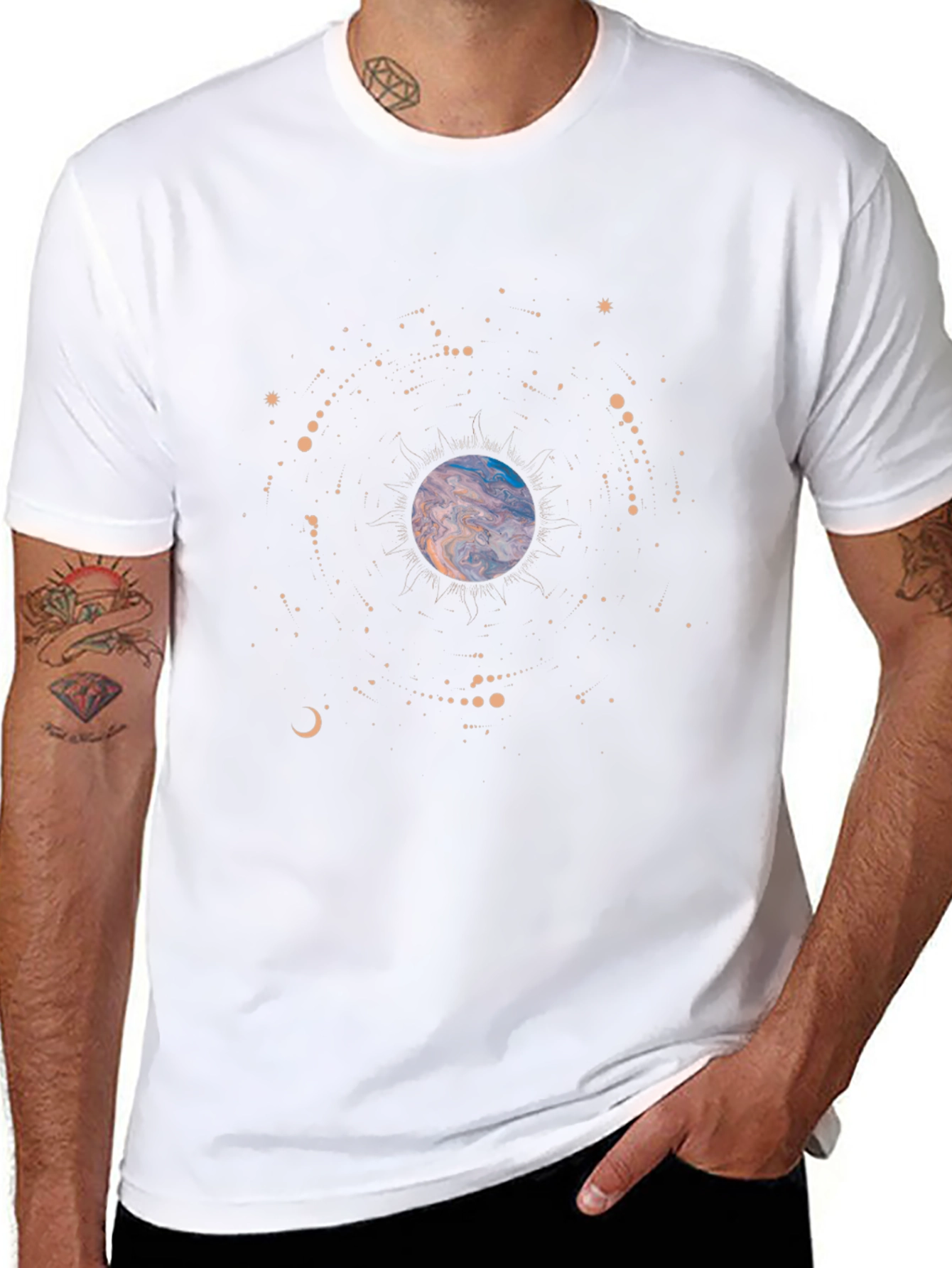 Cosmic Planet Graphic Tee - Soft Black Cotton T-Shirt
