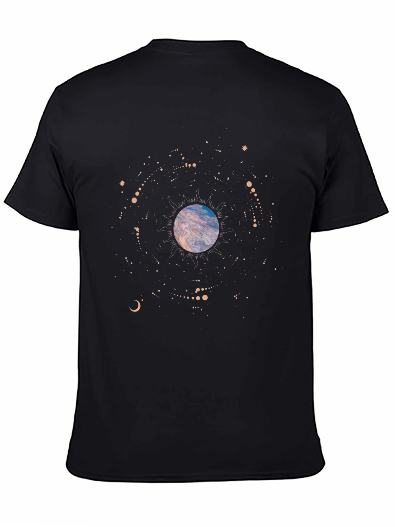Cosmic Planet Graphic Tee - Soft Black Cotton T-Shirt