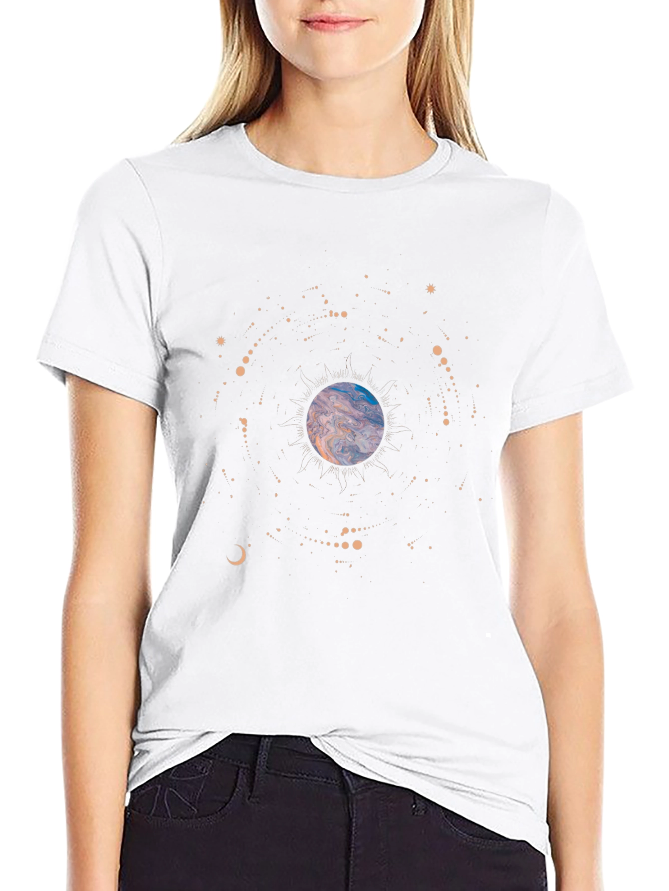 Cosmic Planet Graphic Tee - Soft Black Cotton T-Shirt