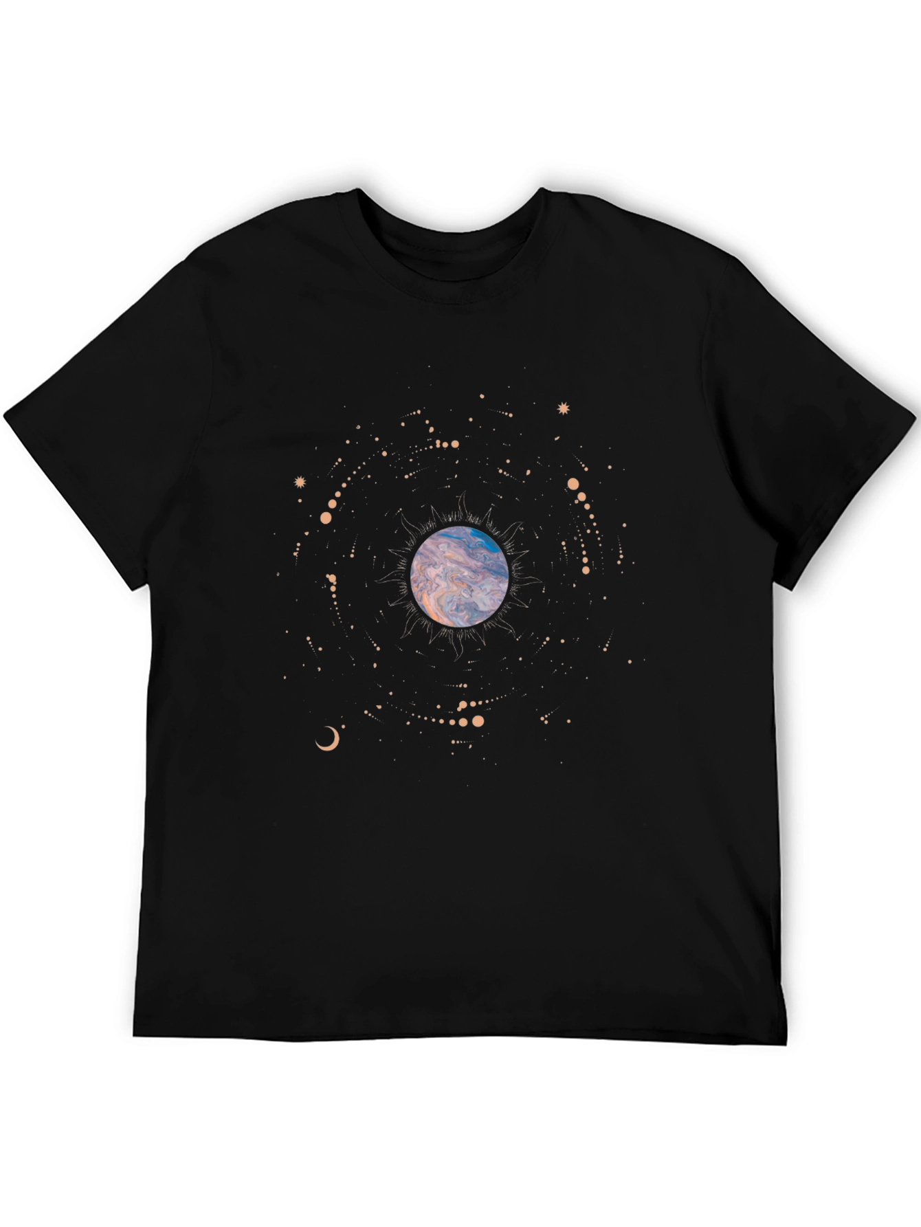 Cosmic Planet Graphic Tee - Soft Black Cotton T-Shirt