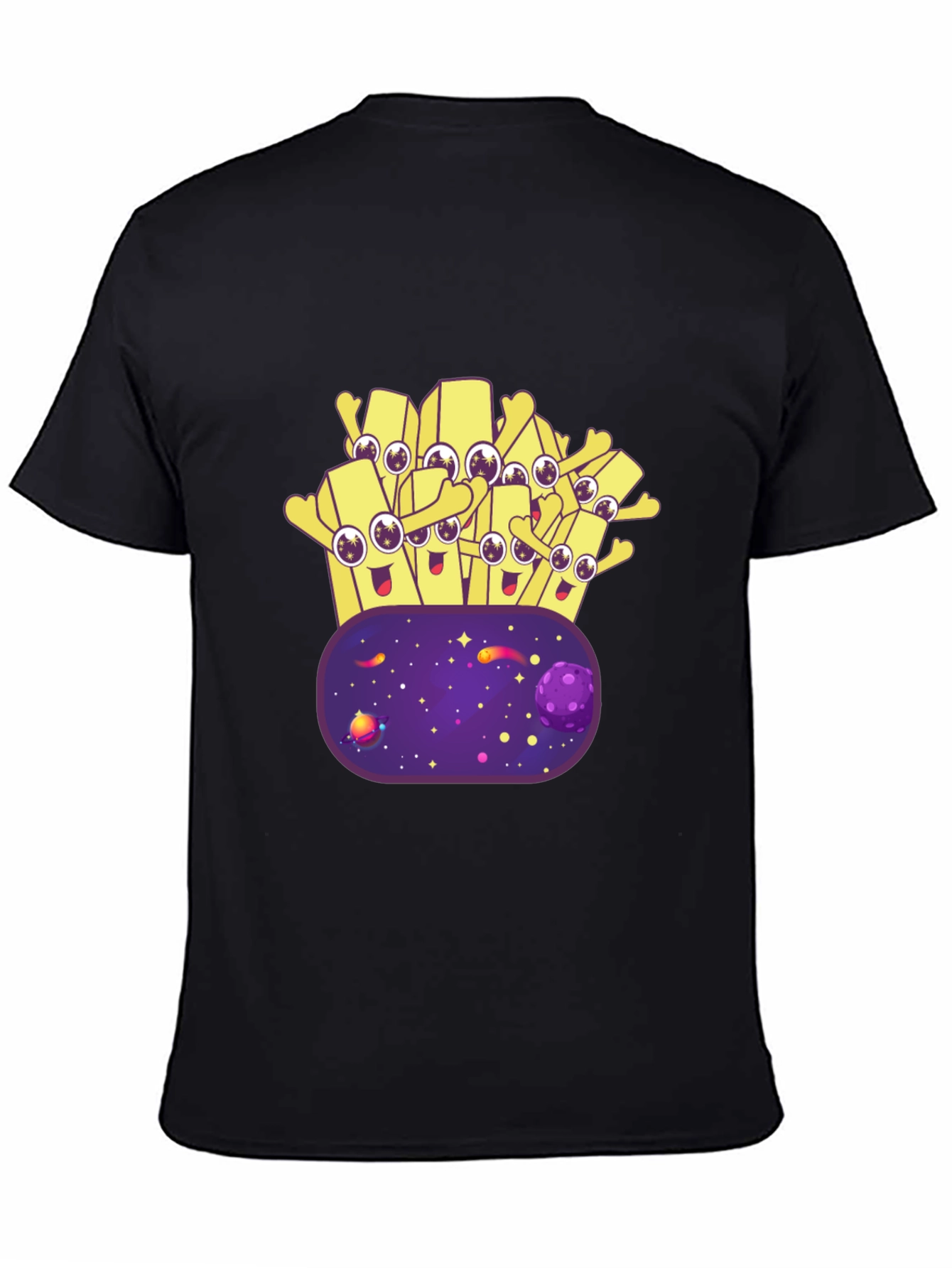 Cartoon Fries Galaxy T-Shirt - Black