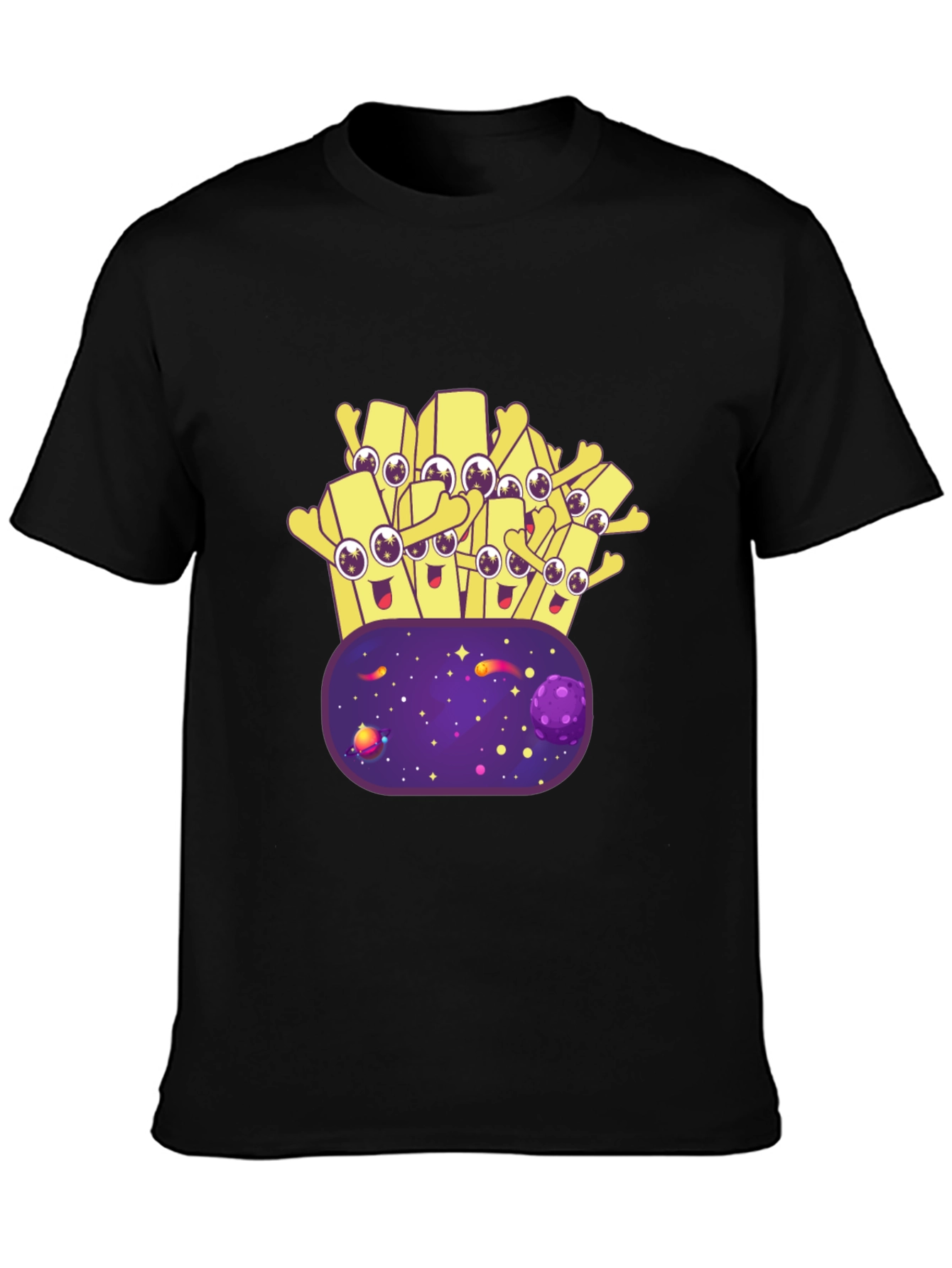 Cartoon Fries Galaxy T-Shirt - Black