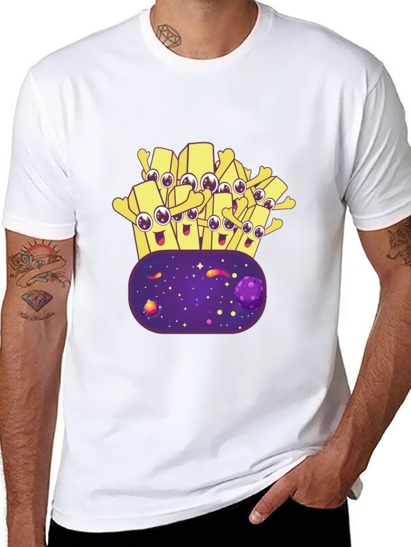 Cartoon Fries Galaxy T-Shirt - Black