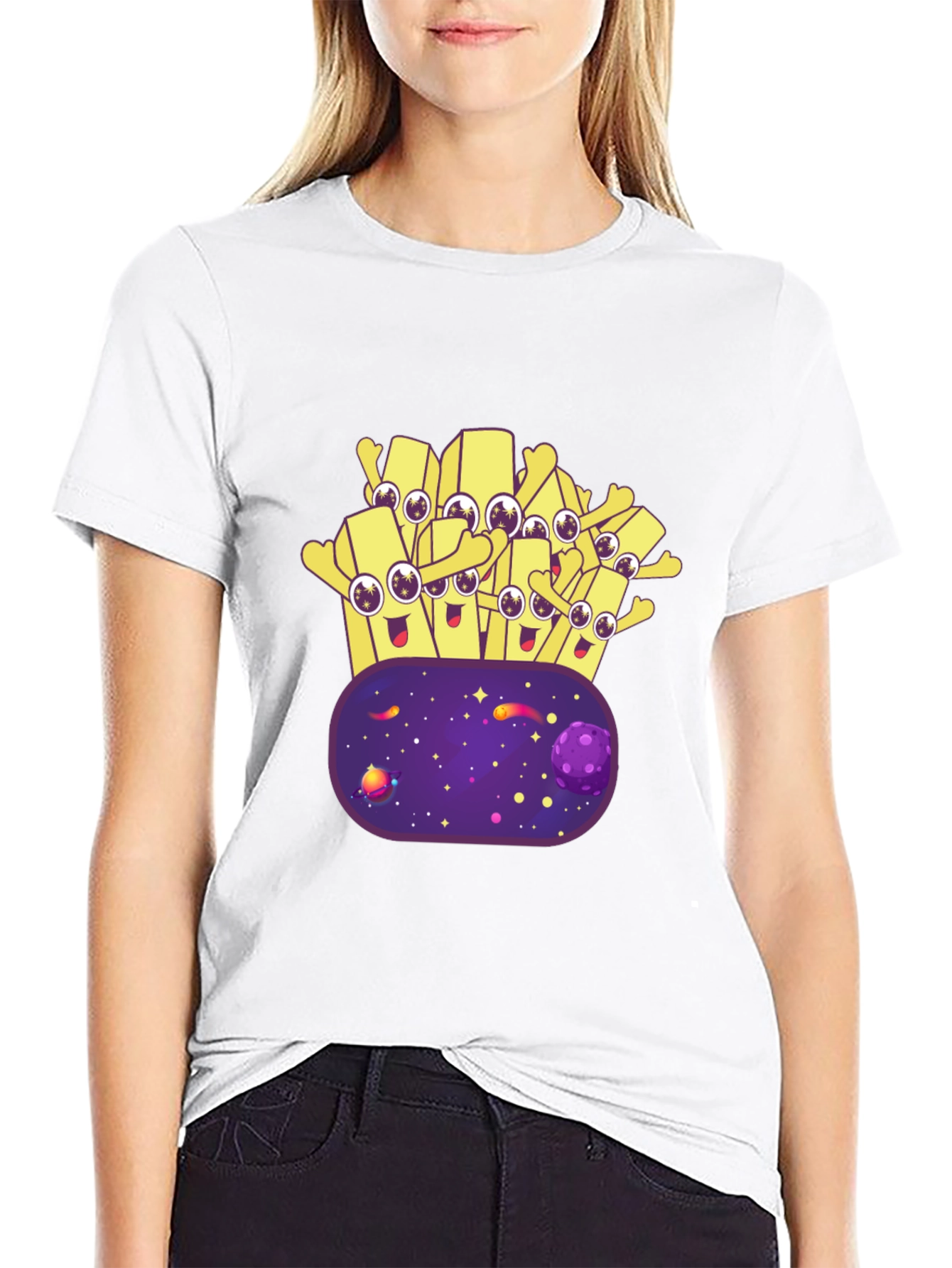 Cartoon Fries Galaxy T-Shirt - Black