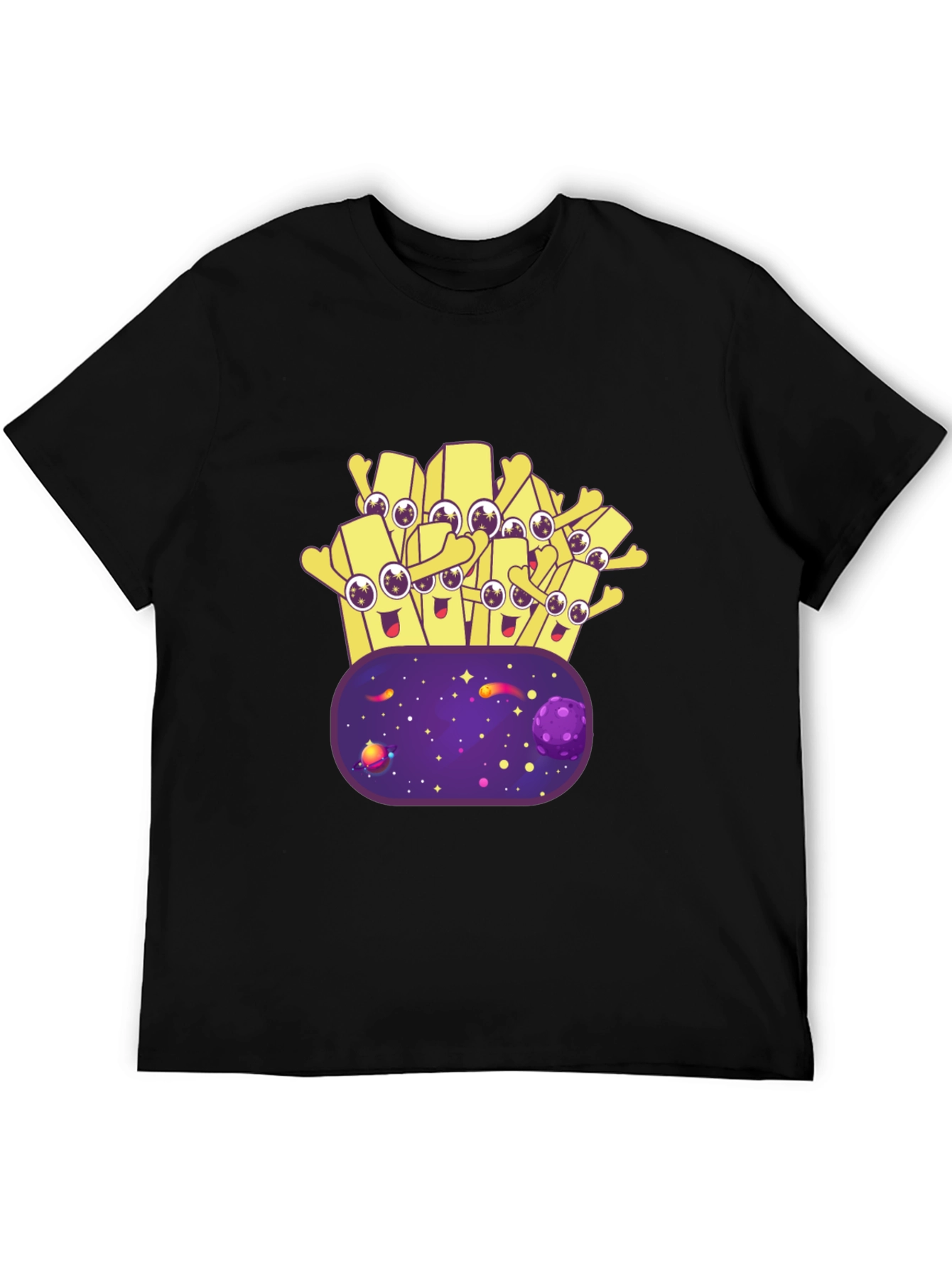Cartoon Fries Galaxy T-Shirt - Black