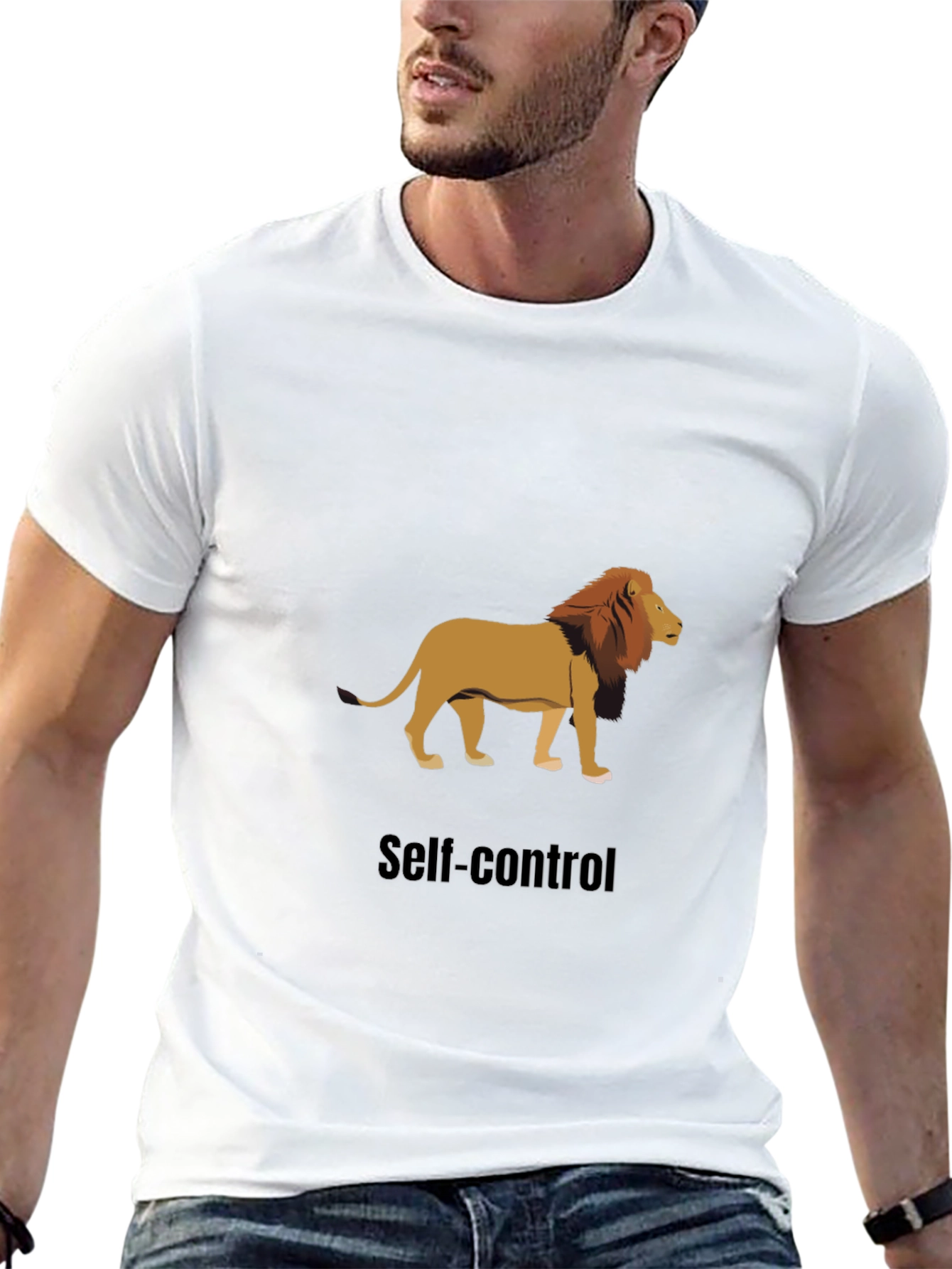 Self-Control Lion Graphic Black T-Shirt